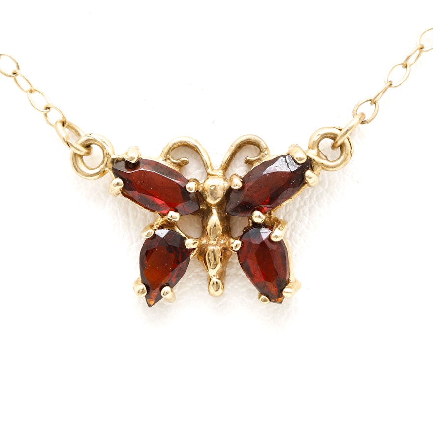 14K Yellow Gold Garnet Butterfly Necklace