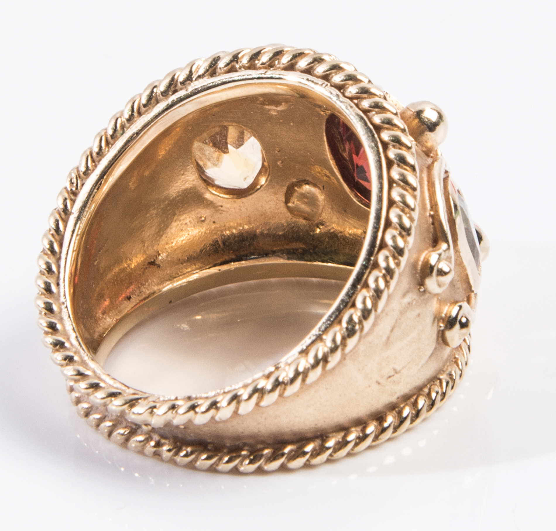 14K Yellow Gold Garnet, Aquamarine, Citrine Ring