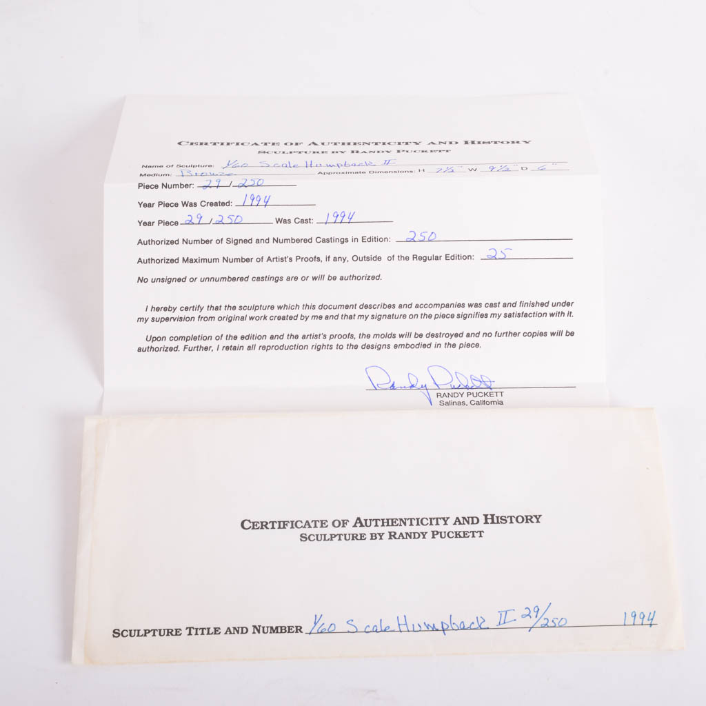 Randy Puckett Humpback Whale Limited Edition Bronze Sculpture