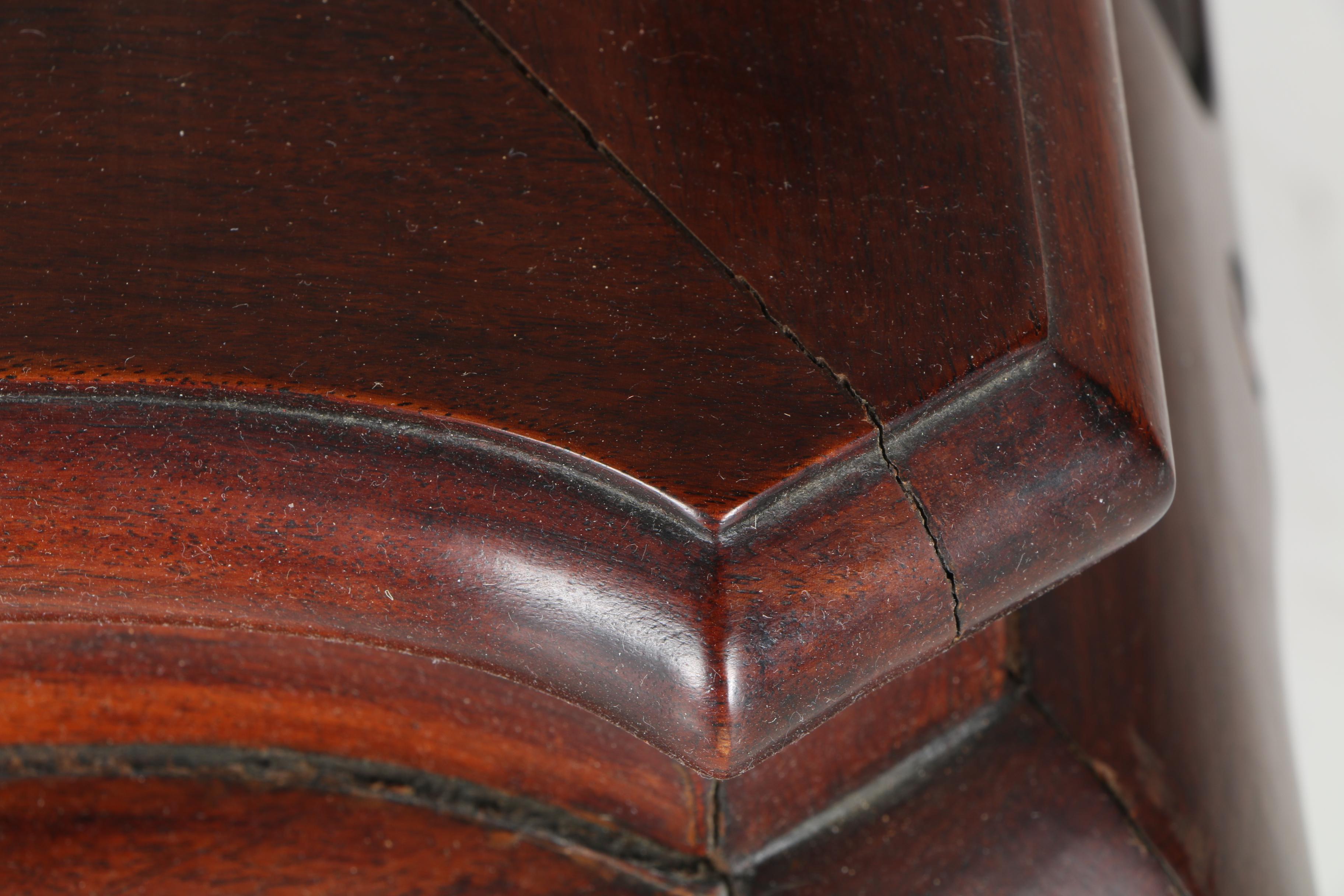 Vintage Carved Mahogany Chinese Bench With Marble Panels