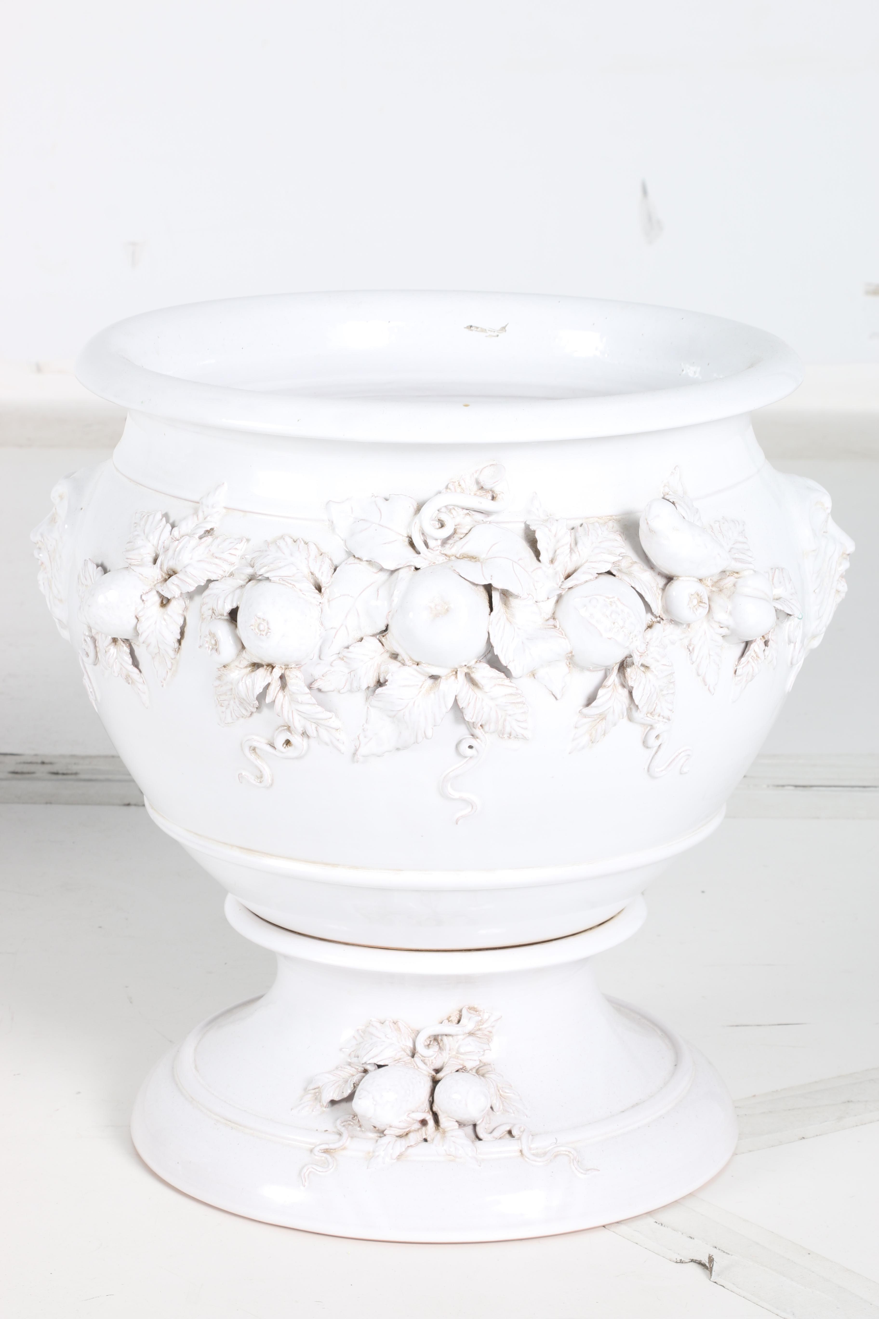 Set of Glazed White Ceramic Planters