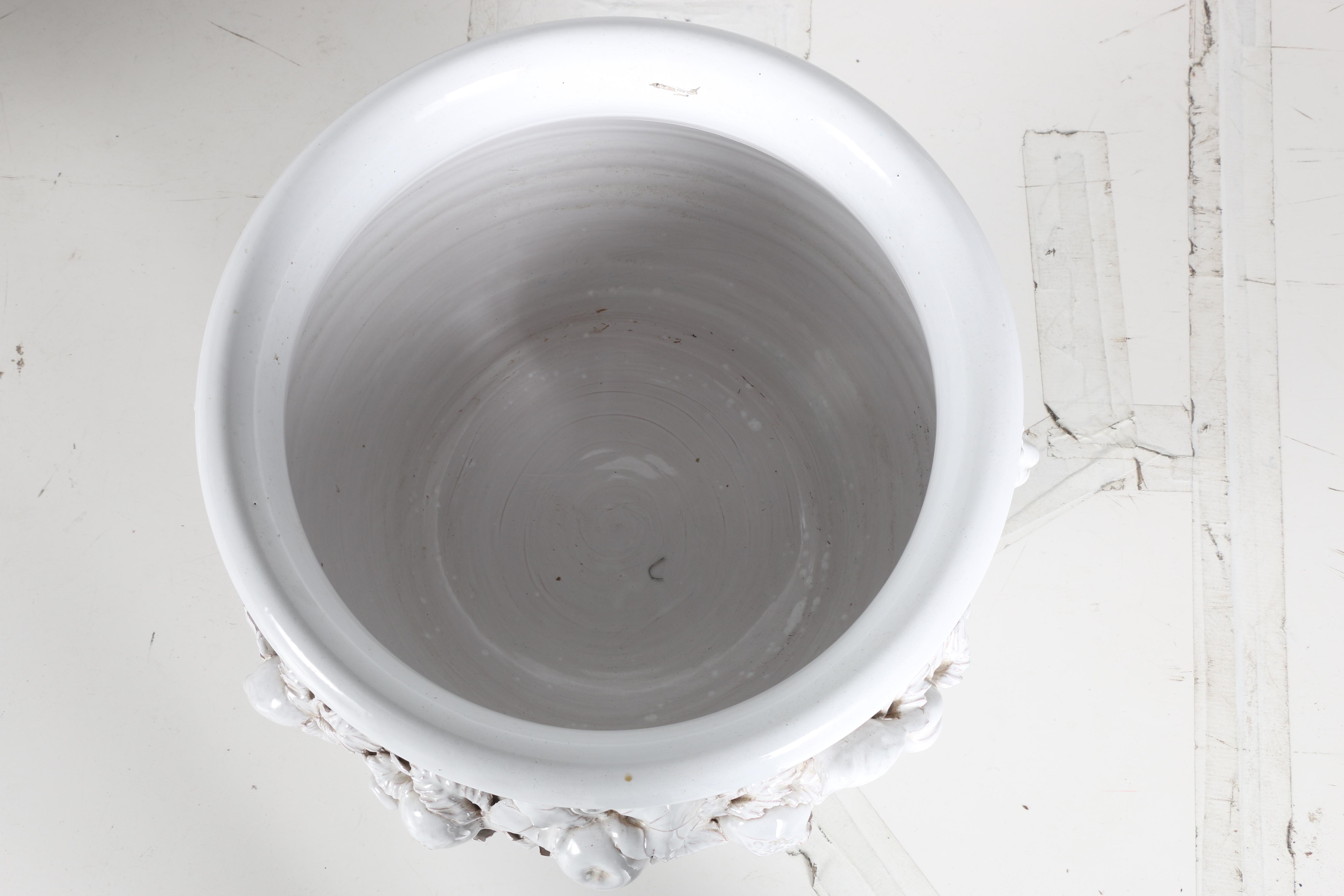 Set of Glazed White Ceramic Planters