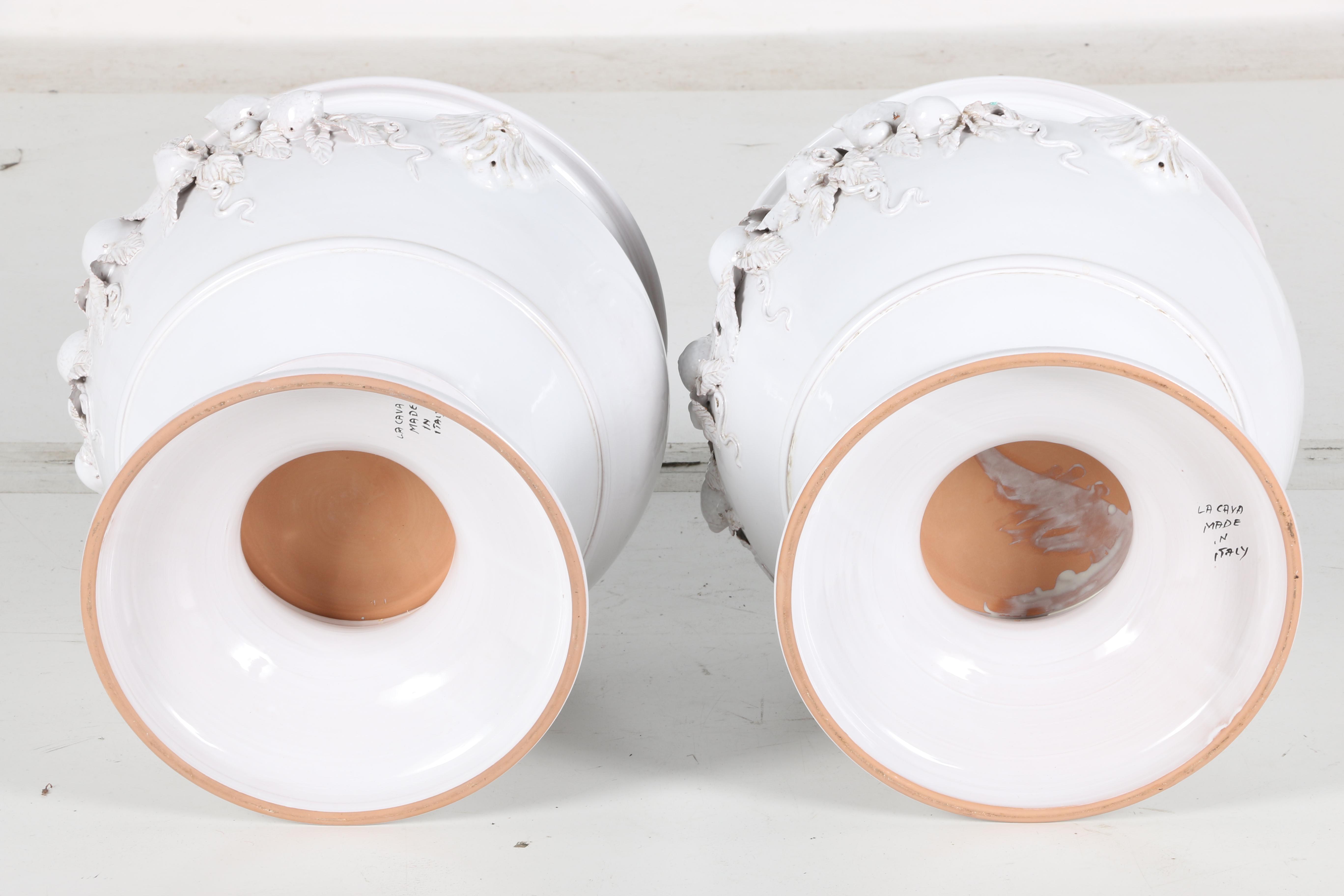 Set of Glazed White Ceramic Planters