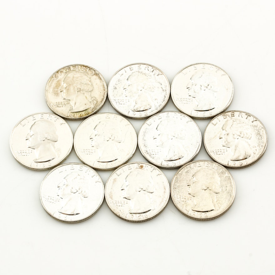 Ten Washington Silver Proof Quarters