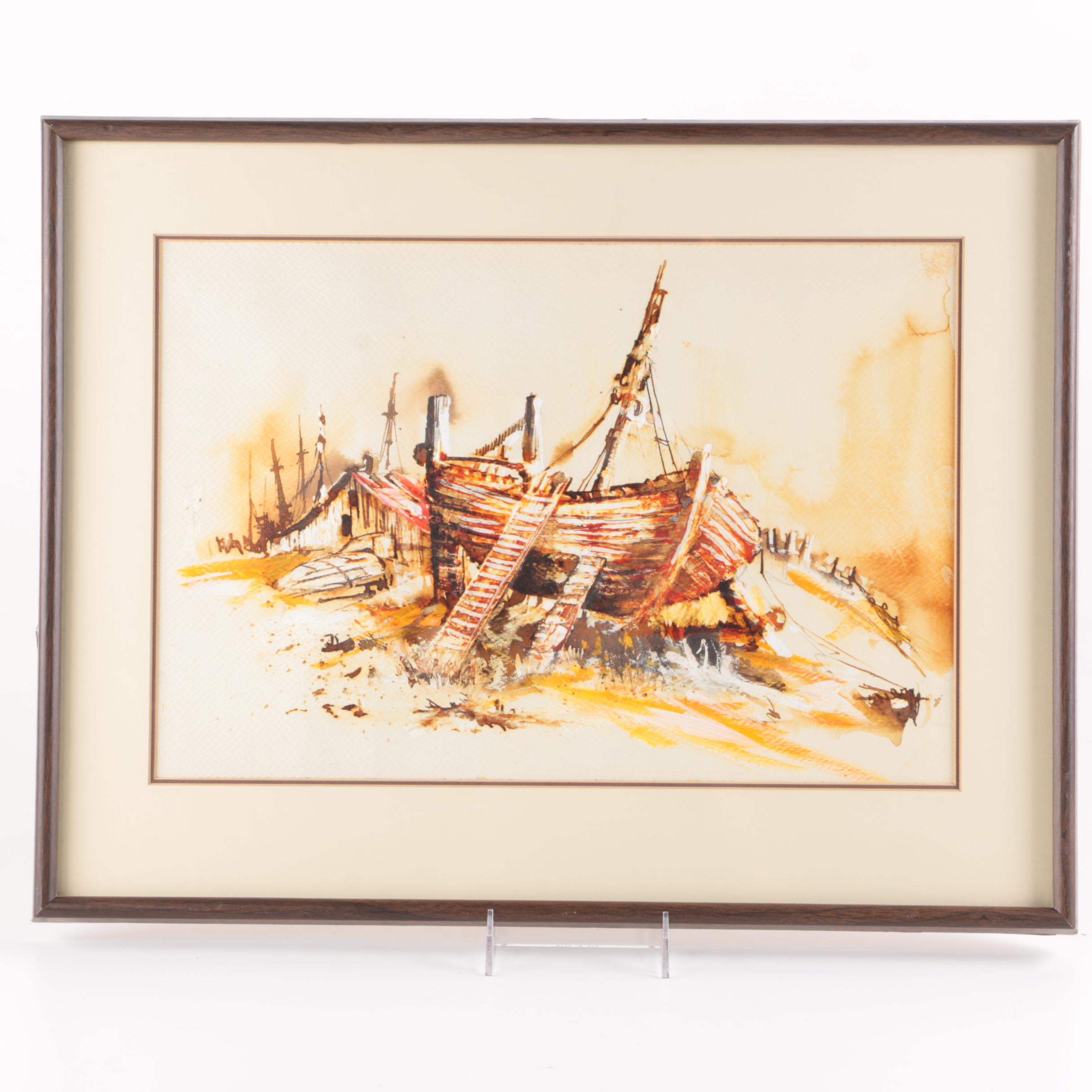 Acrylic Ship Painting on Paper