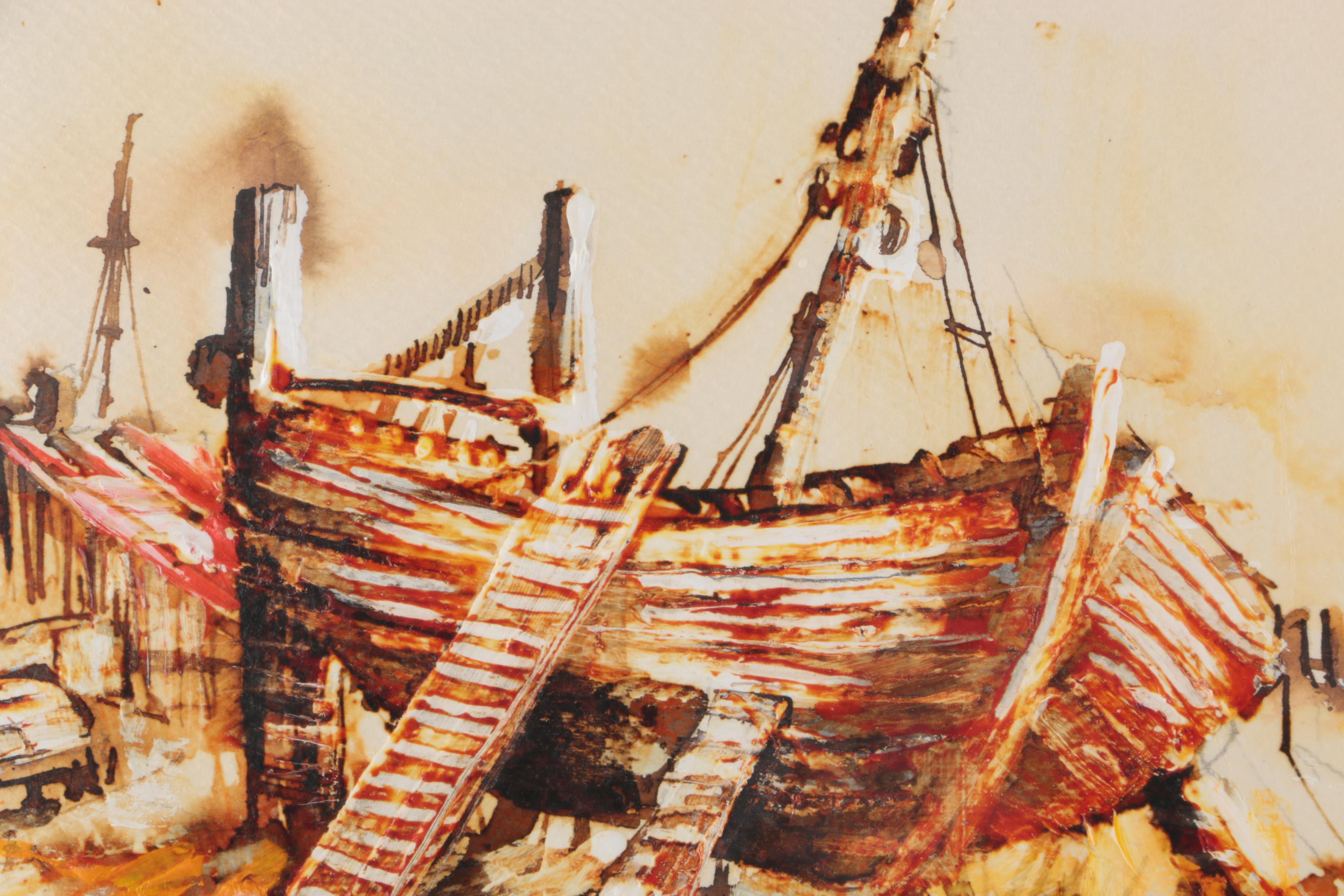 Acrylic Ship Painting on Paper