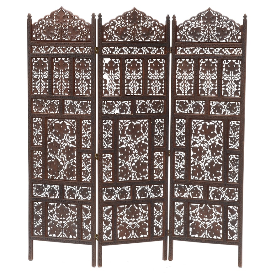 Hand-Carved Wood Screen Room Divider