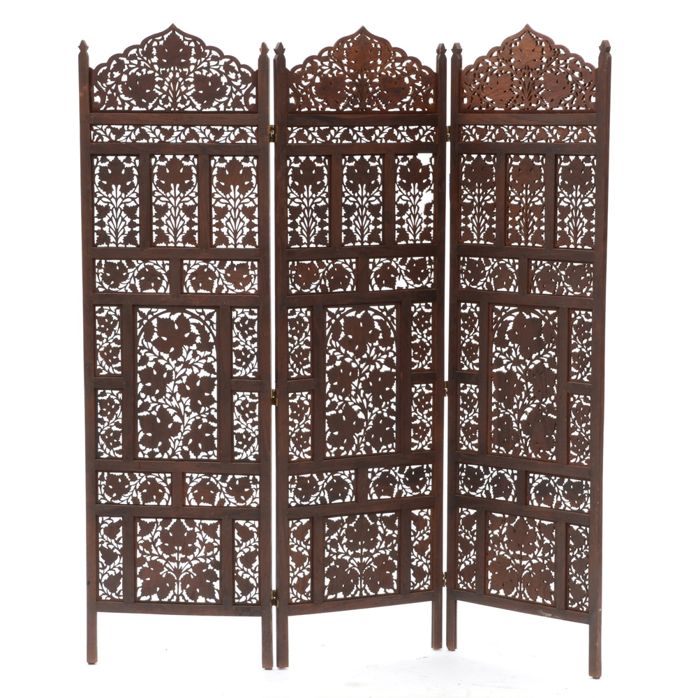 Hand-Carved Wood Screen Room Divider