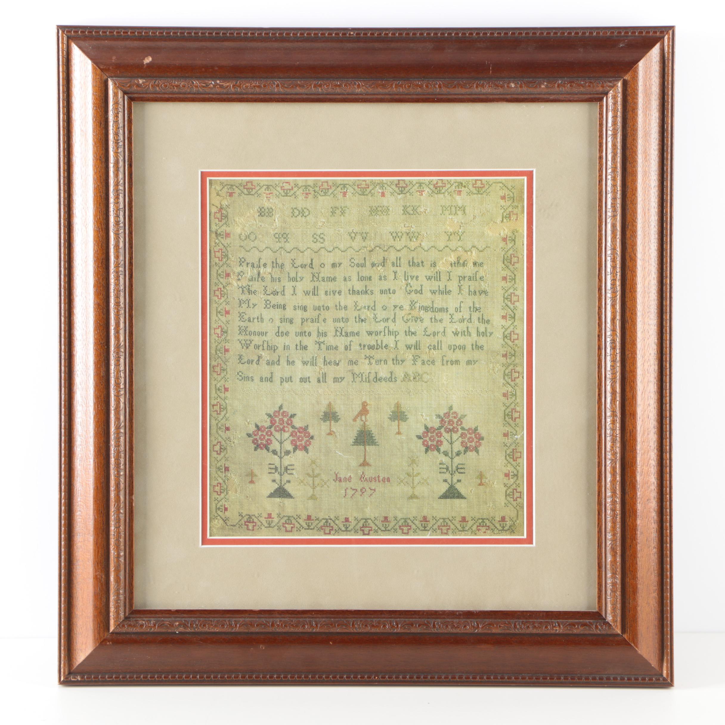 Offset Lithograph After Jane Austen Cross Stitch Sampler