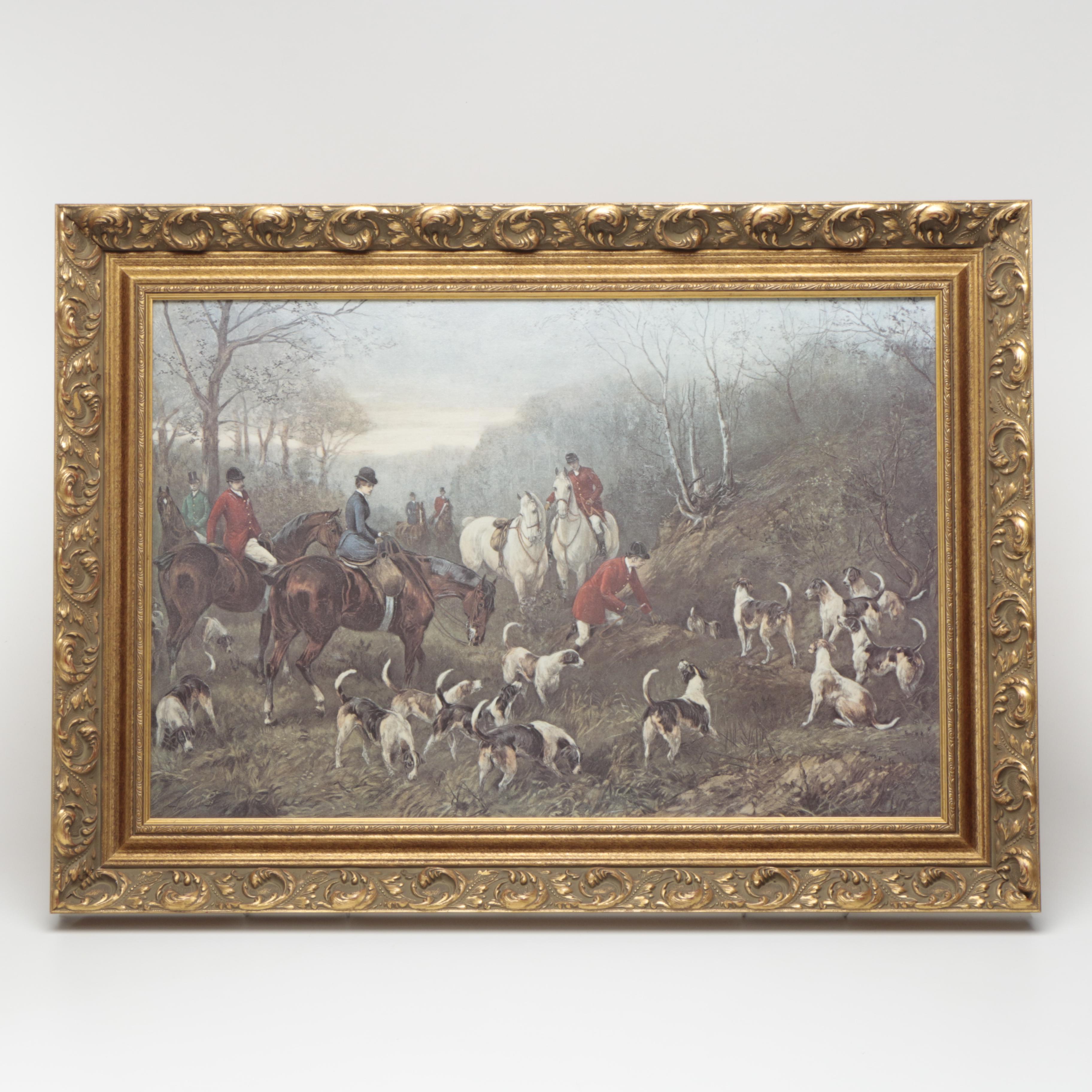 After Heywood Hardy Offset Lithograph On Canvas "Run to Earth"