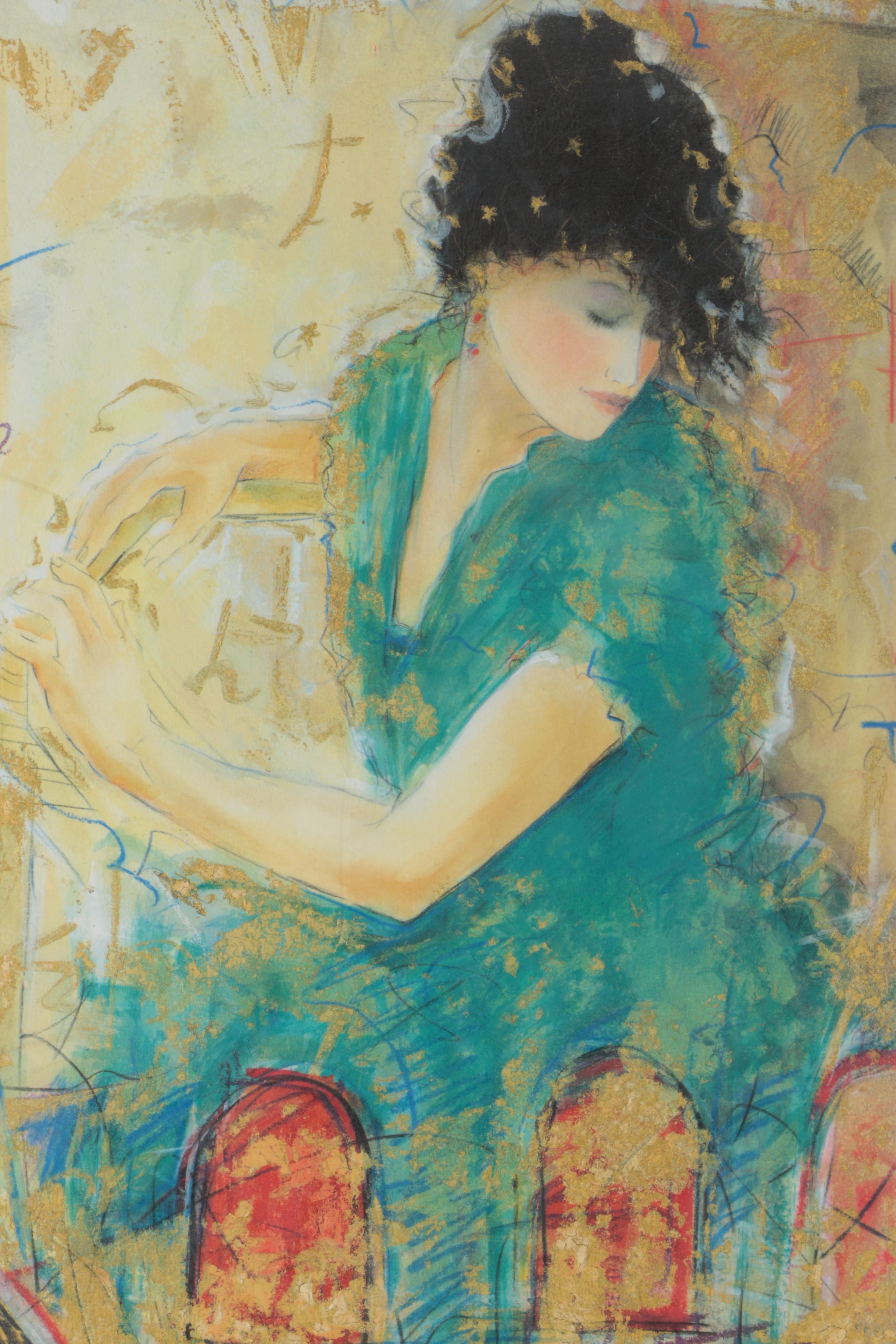 Limited Edition Embellished Giclee Print by Janet Treby "Shades Of Green I"