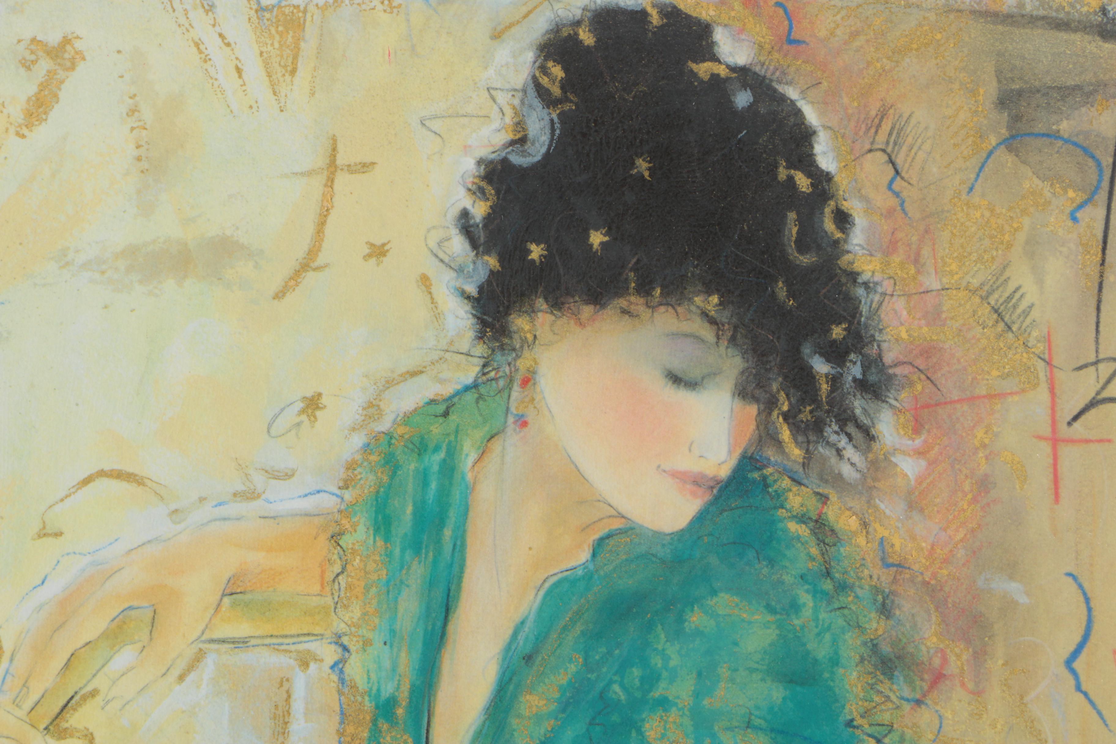 Limited Edition Embellished Giclee Print by Janet Treby "Shades Of Green I"