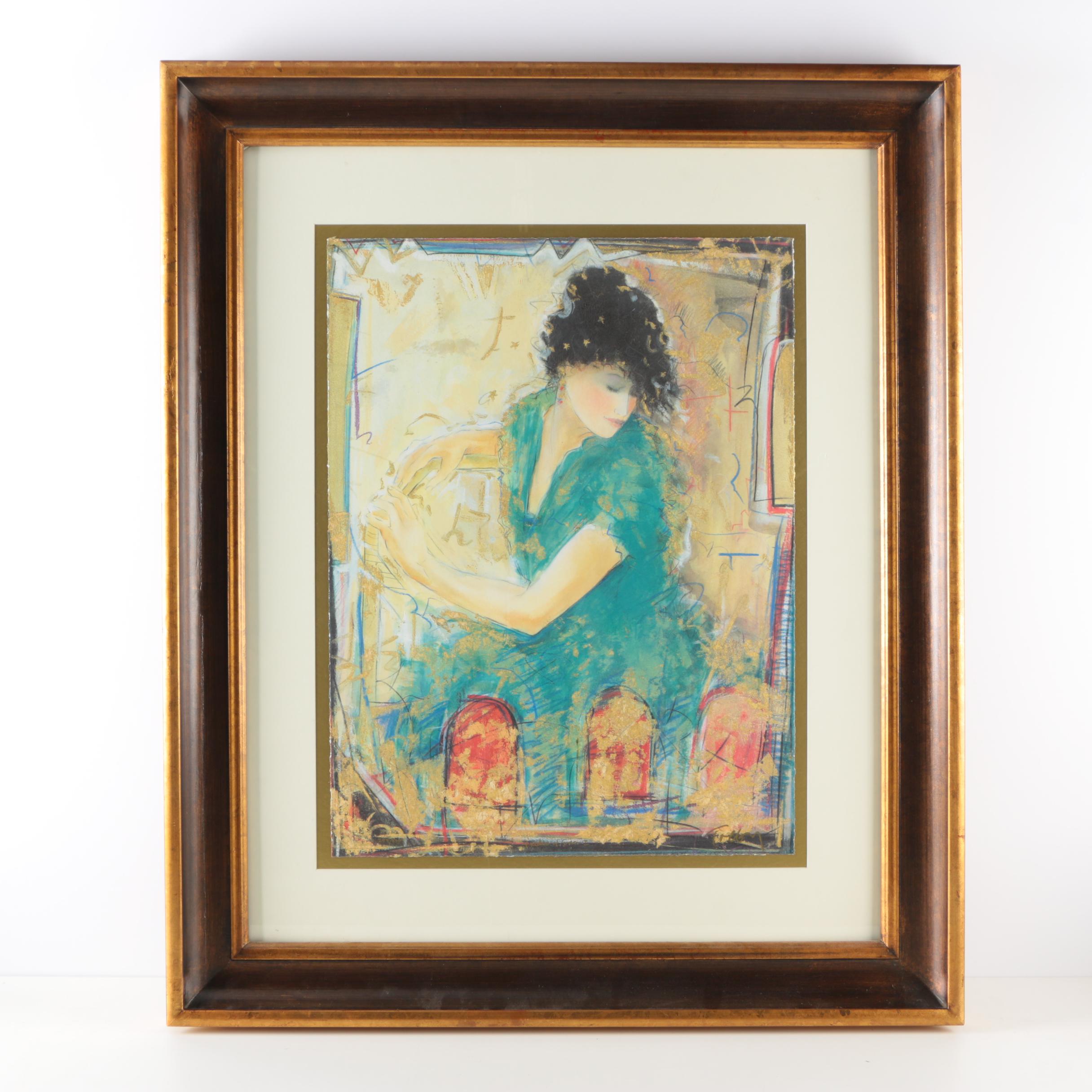 Limited Edition Embellished Giclee Print by Janet Treby "Shades Of Green I"