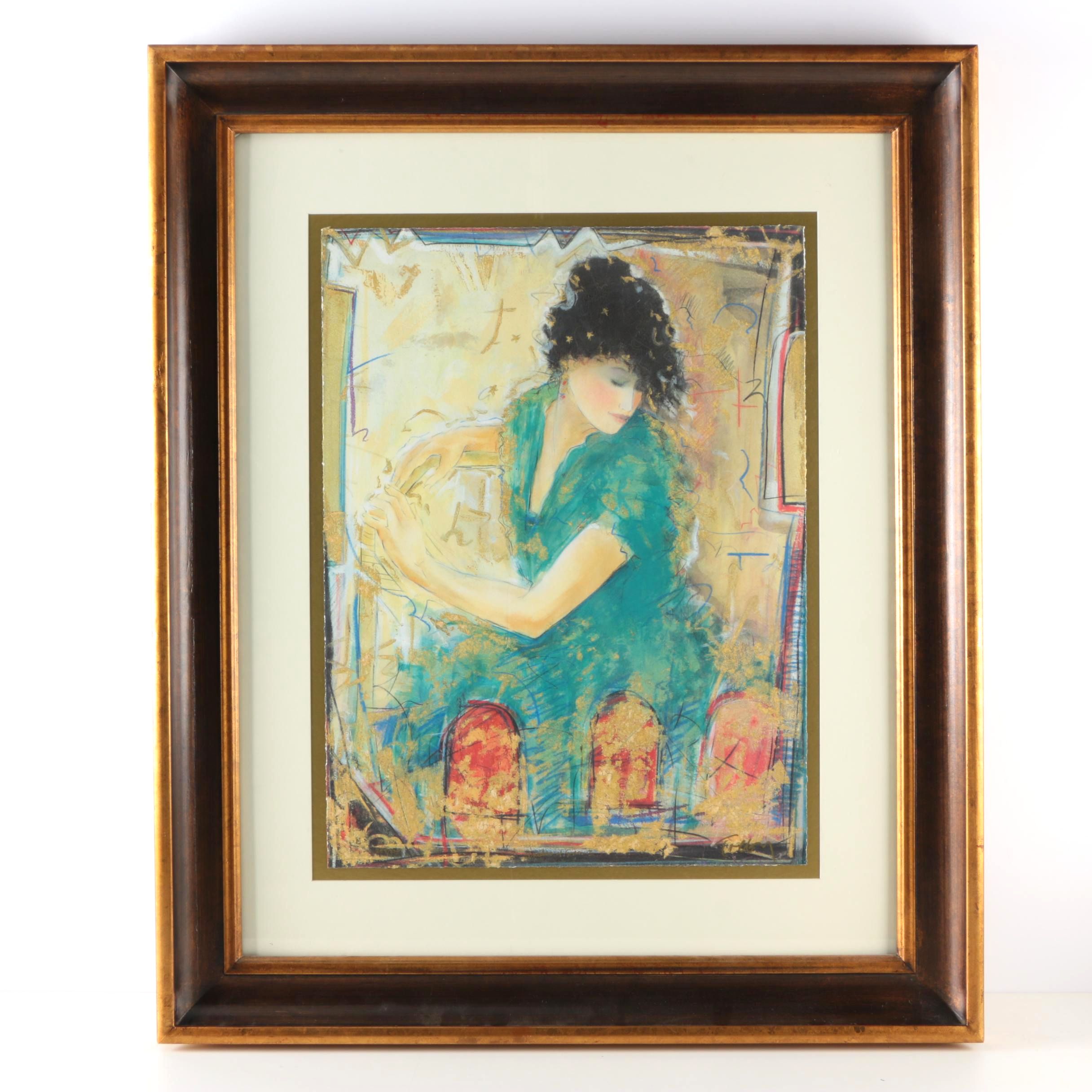 Limited Edition Embellished Giclee Print by Janet Treby "Shades Of Green I"
