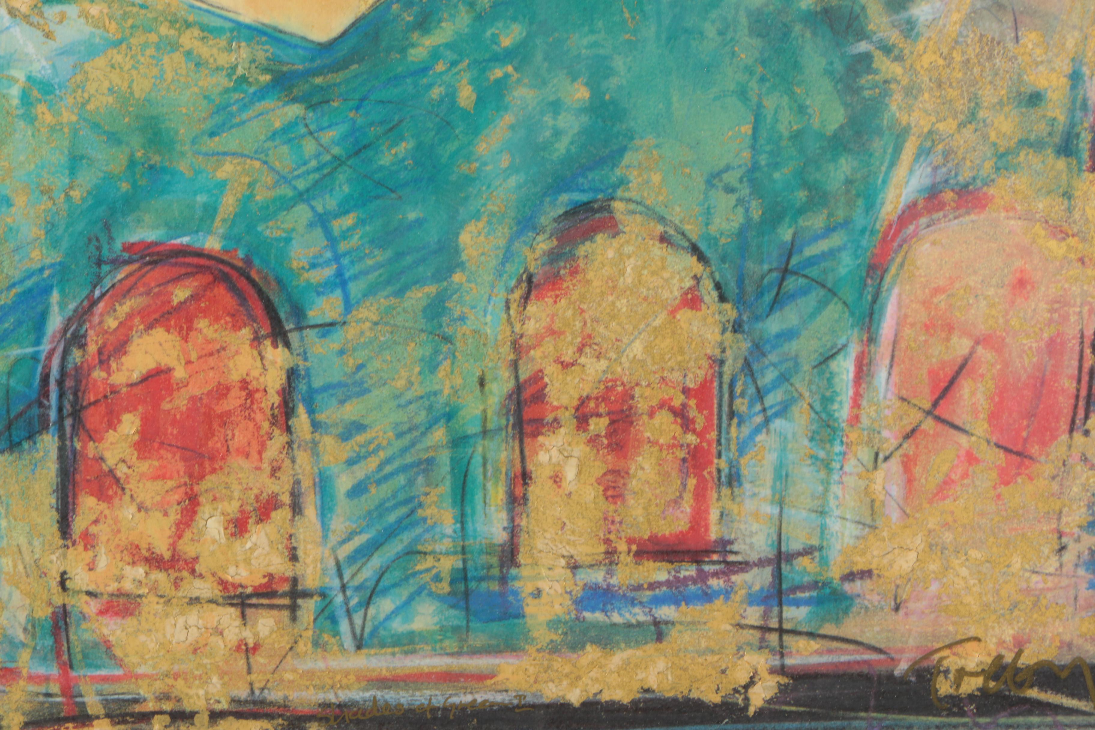 Limited Edition Embellished Giclee Print by Janet Treby "Shades Of Green I"