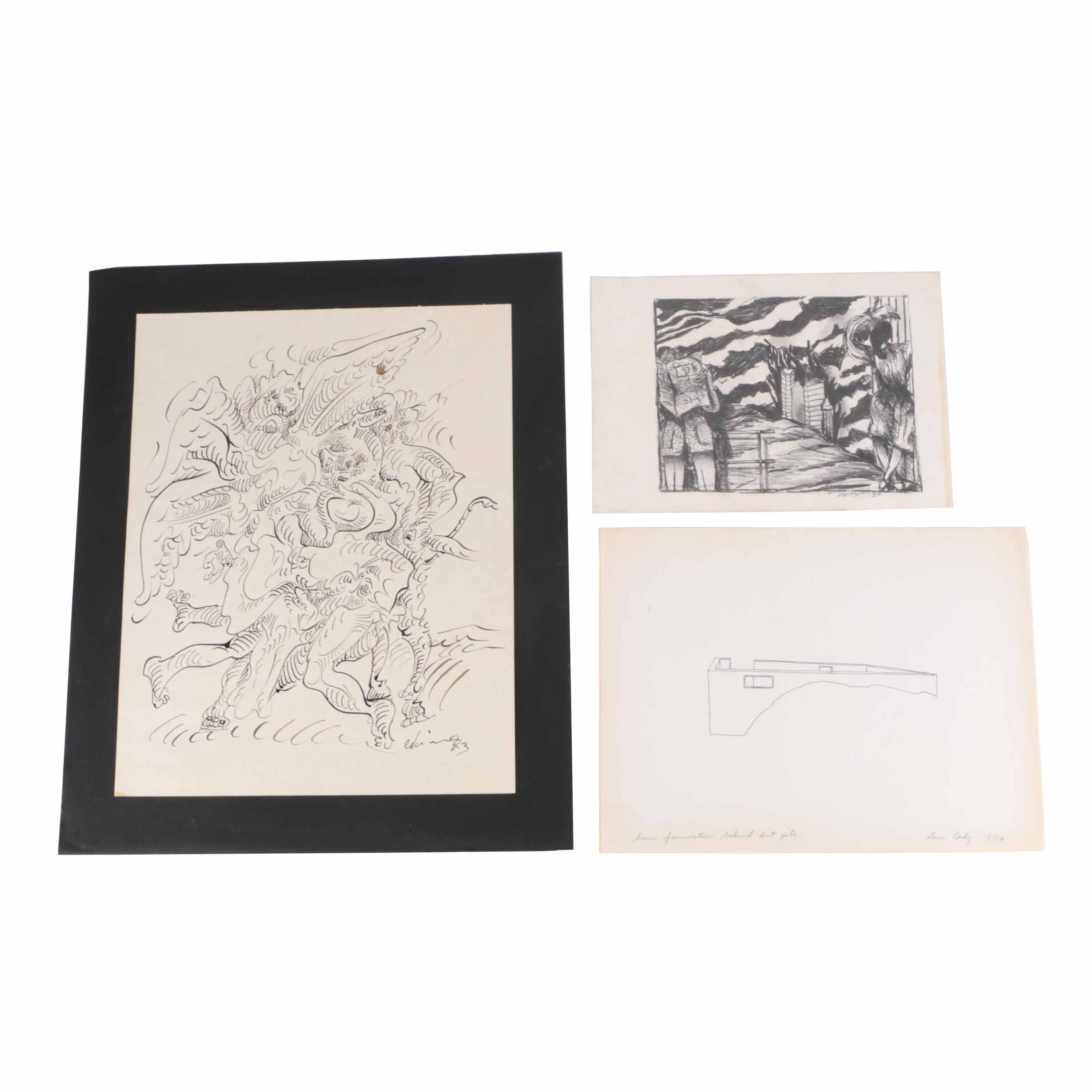 Collection of Pen, Graphite, and Ink Illustrations Featuring Sam Cady