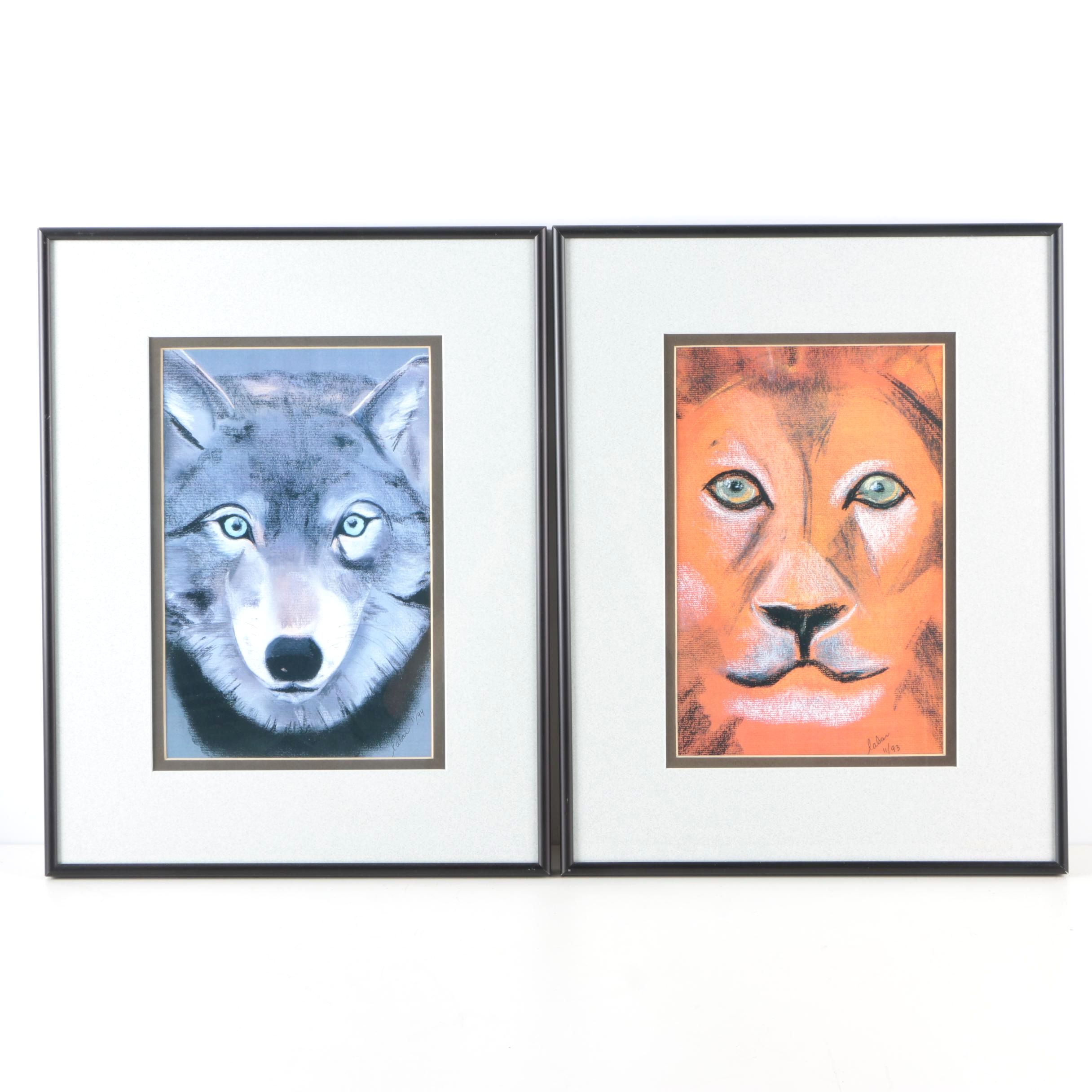 Labar Giclee Prints After Pastel Drawings of a Lion and Wolf