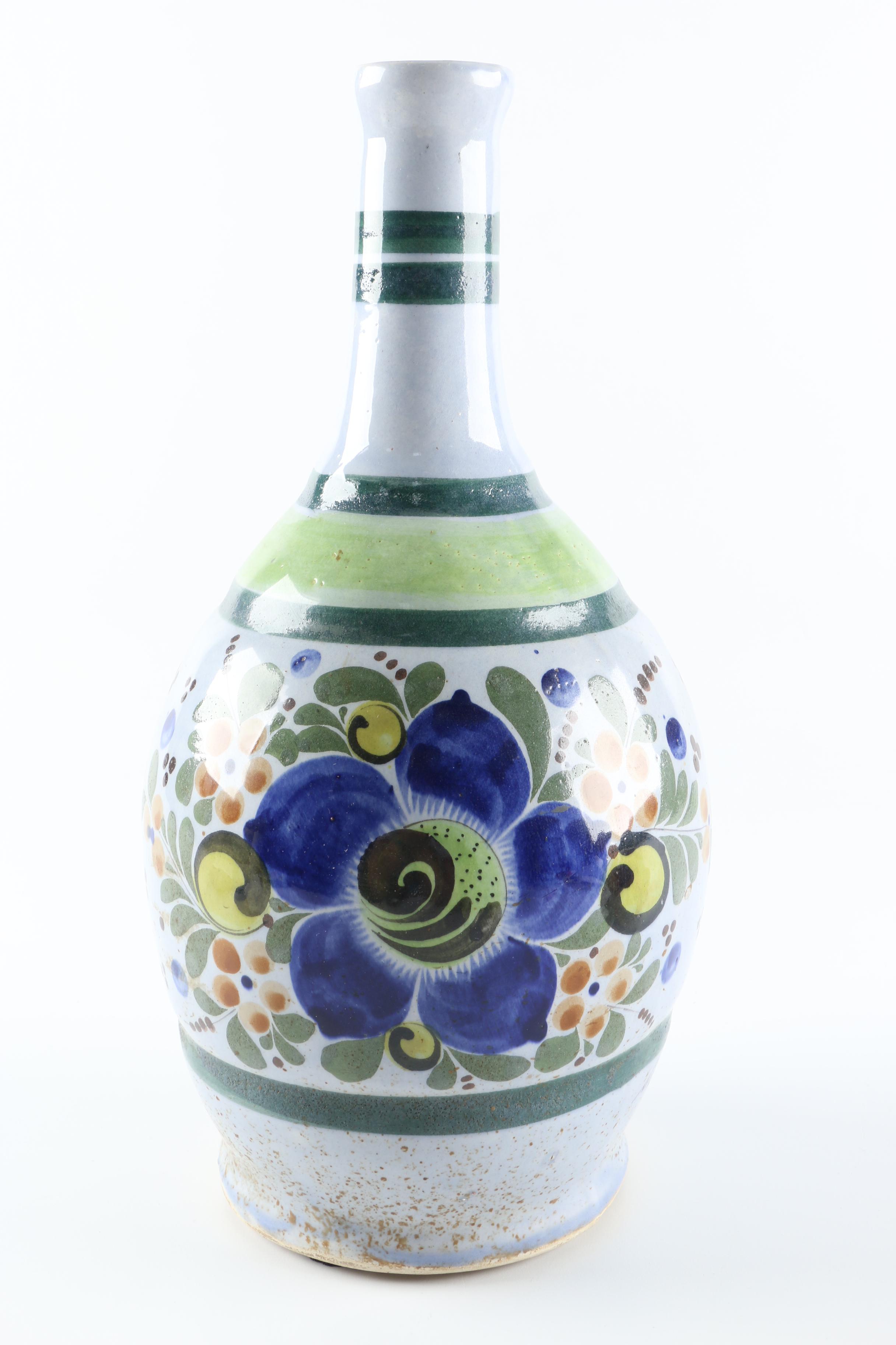 Painted Ceramic Decoy Duck and Decanter with Cup