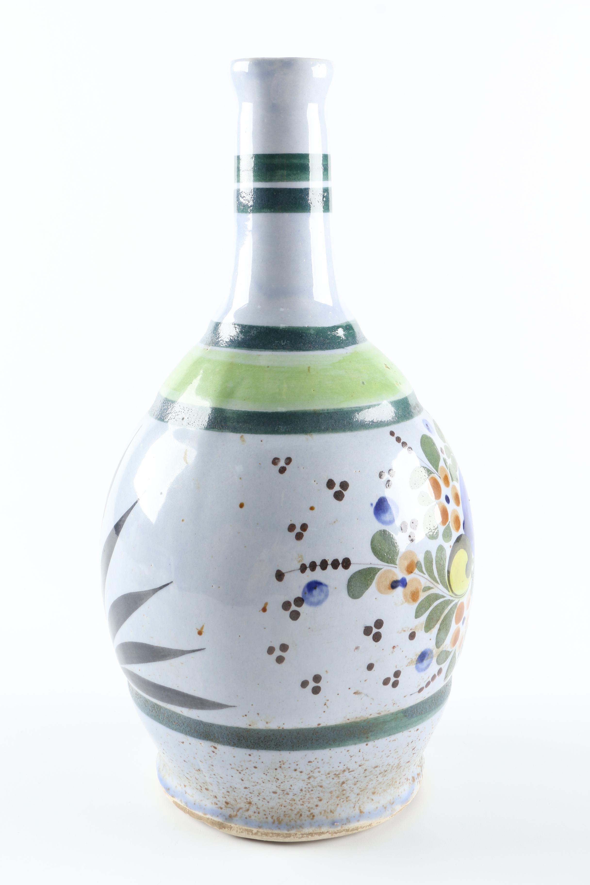 Painted Ceramic Decoy Duck and Decanter with Cup