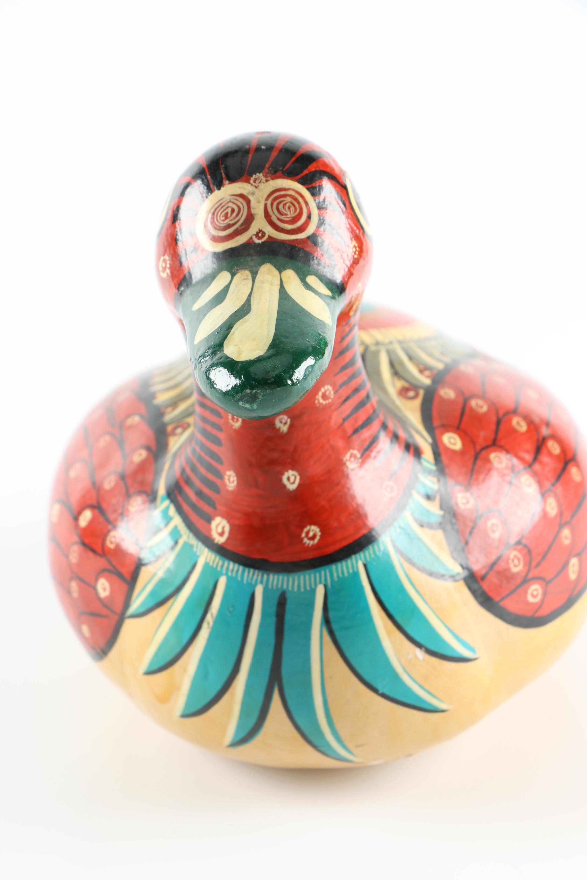 Painted Ceramic Decoy Duck and Decanter with Cup