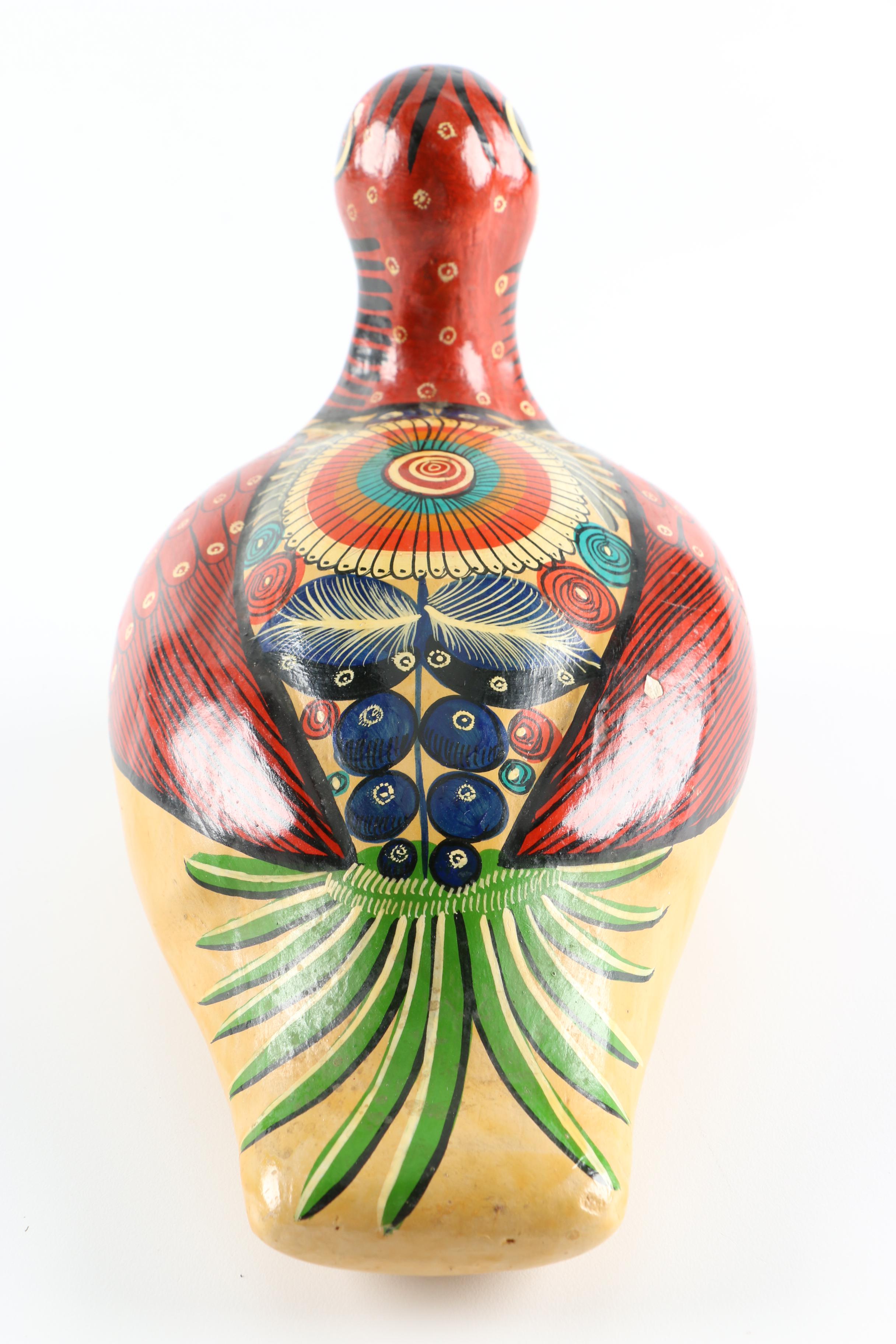 Painted Ceramic Decoy Duck and Decanter with Cup