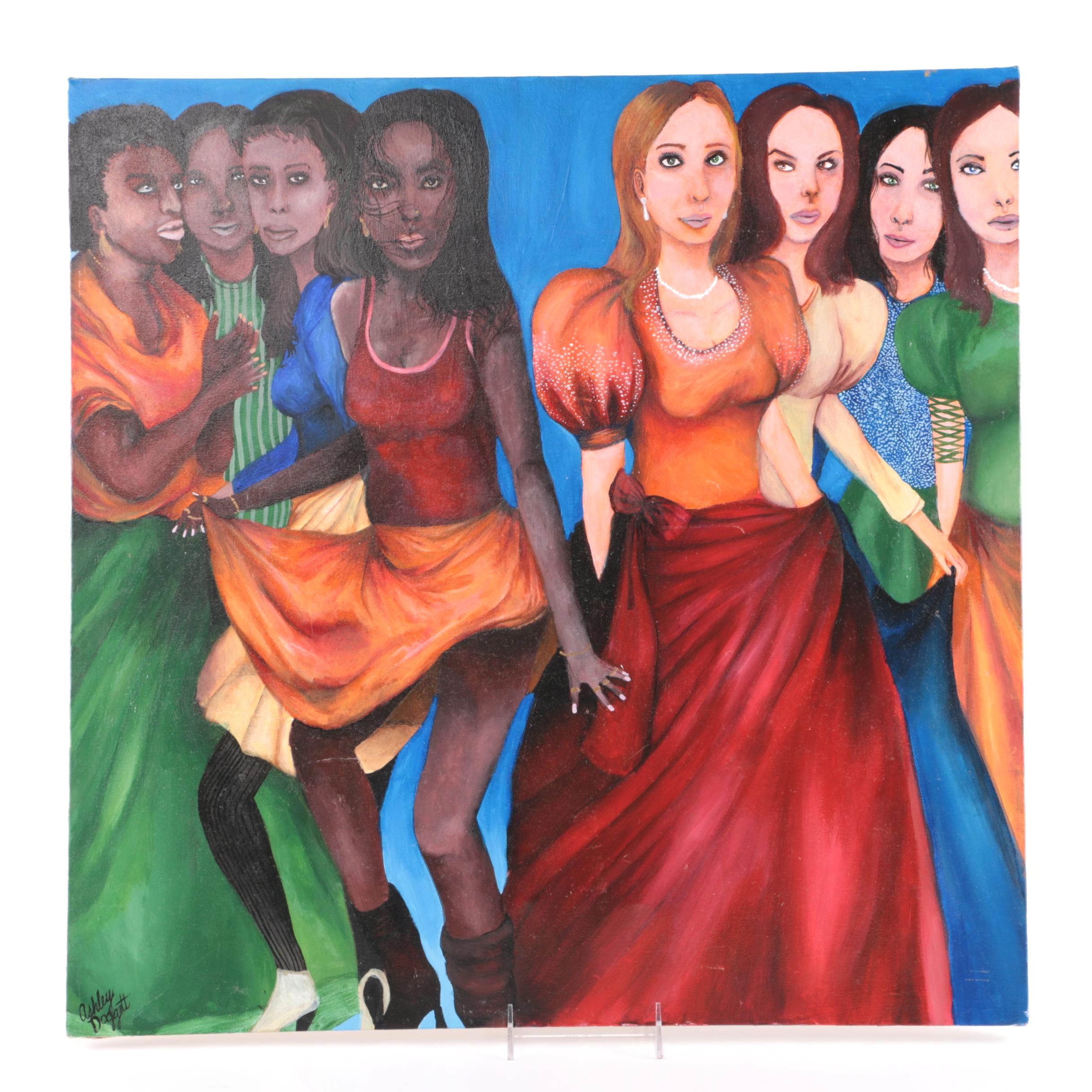 Ashley Dogget Oil Painting on Canvas “Comparison Between Two Groups of Ratchet Women”