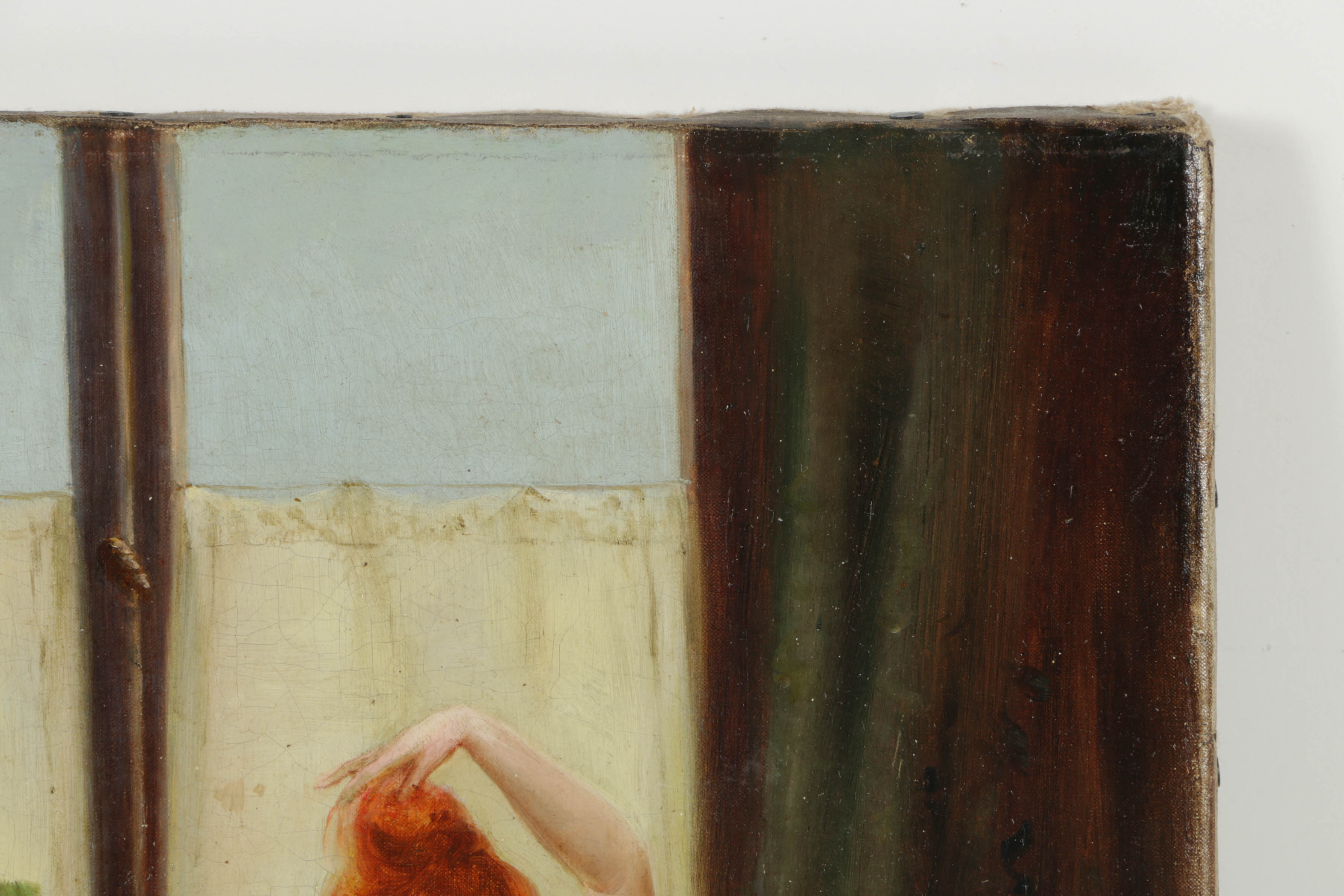 Georges Mouton Oil Painting on Canvas of Interior with Nude Woman