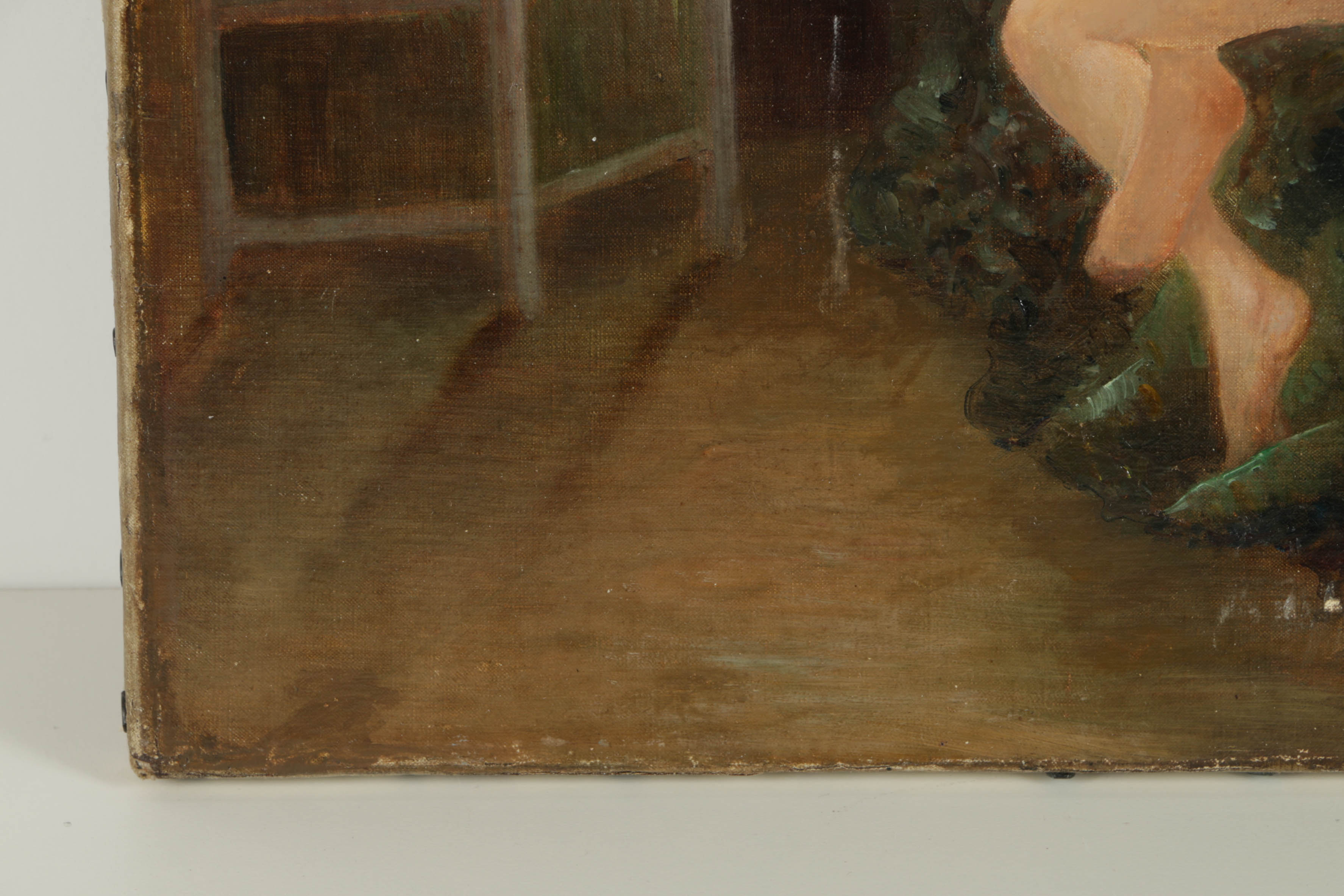 Georges Mouton Oil Painting on Canvas of Interior with Nude Woman