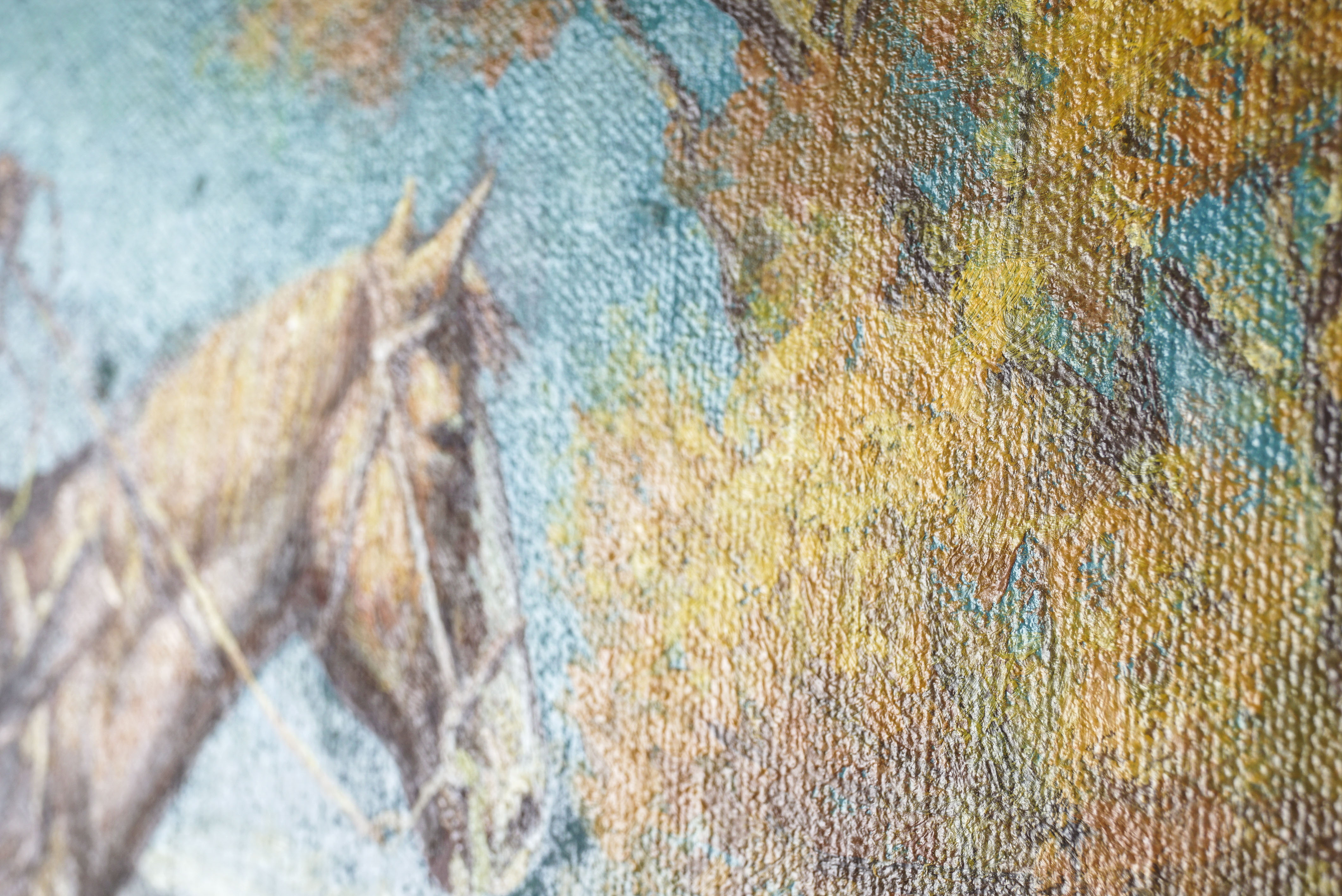 Oil Painting of Man on a Horse in Mountains