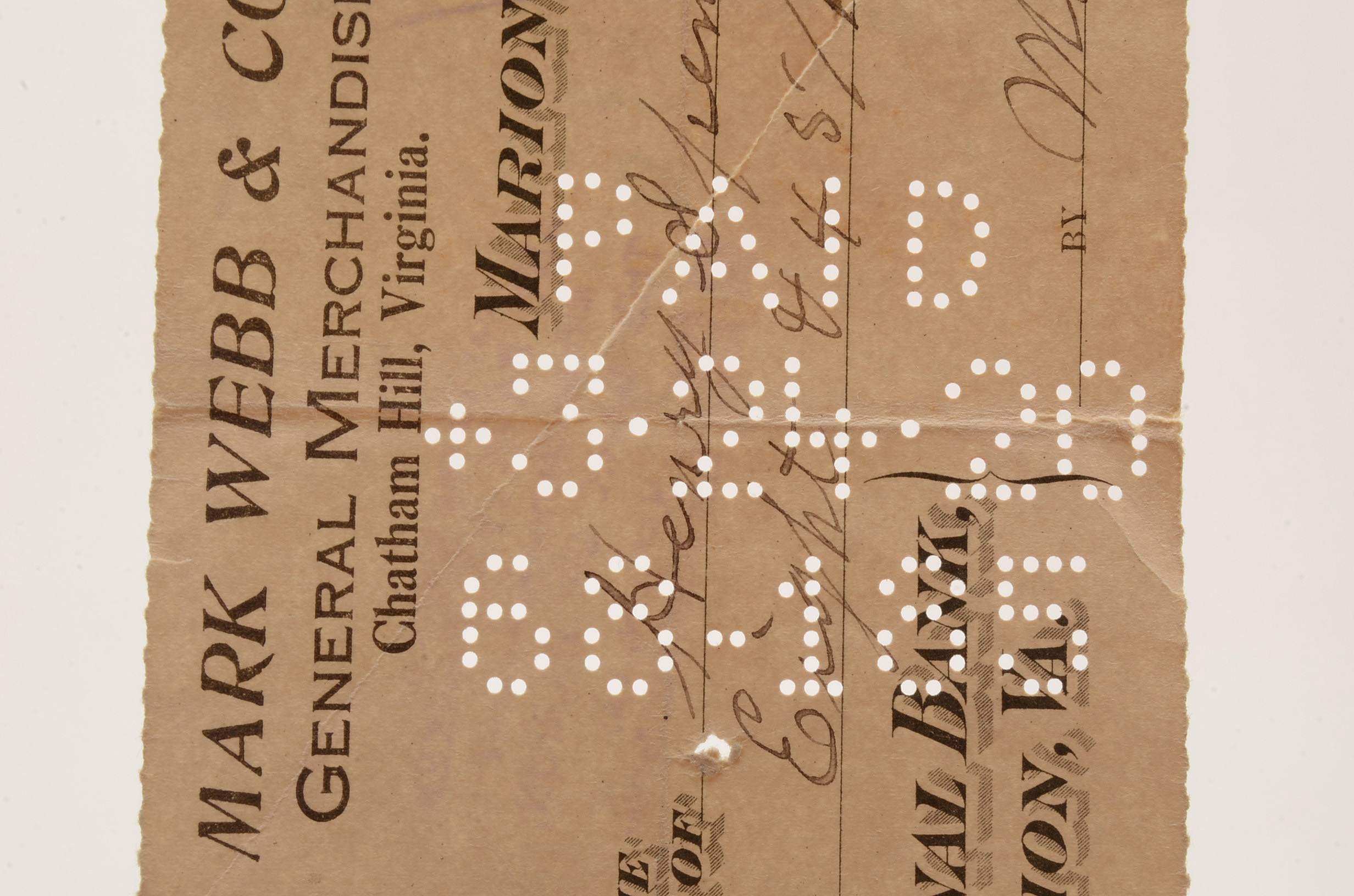 1920 cancelled check from the Marion National Bank of Marion, VA