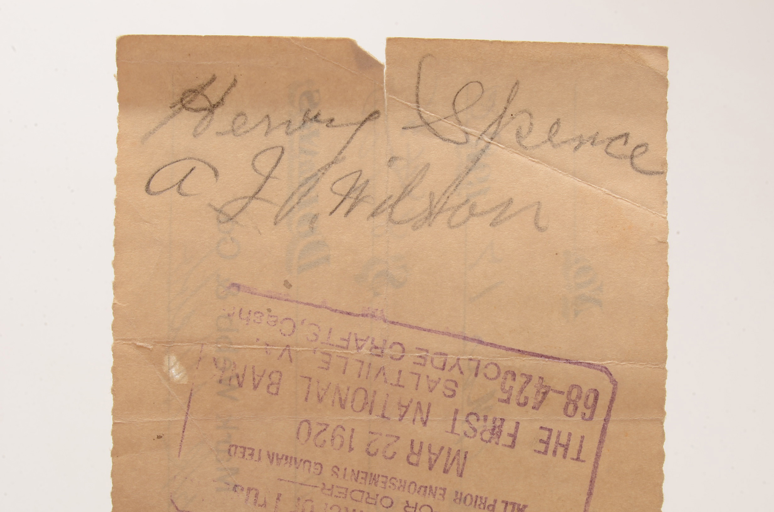 1920 cancelled check from the Marion National Bank of Marion, VA