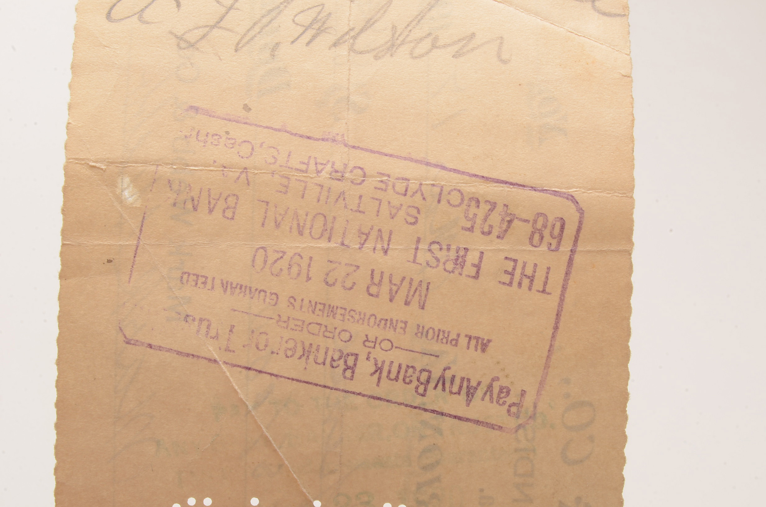 1920 cancelled check from the Marion National Bank of Marion, VA