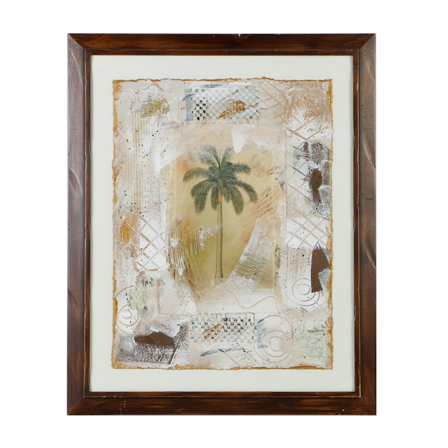 Mixed Media on Paper of a Palm Tree