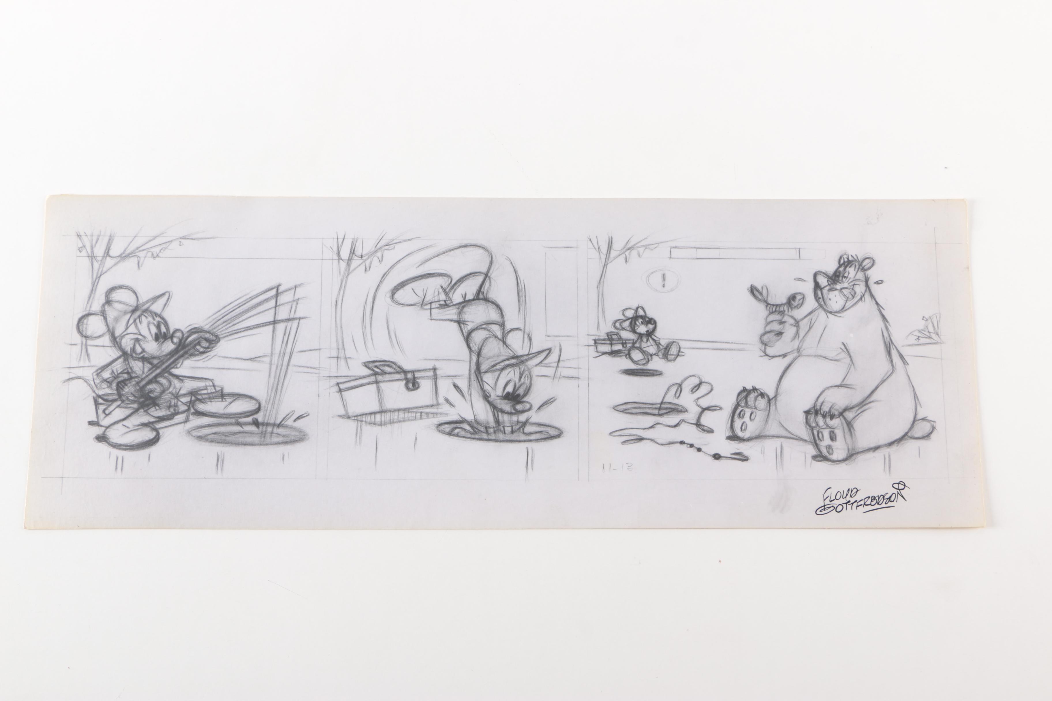 Arthur Floyd Gottfredson Mid-Century Graphite Drawings of Mickey Mouse