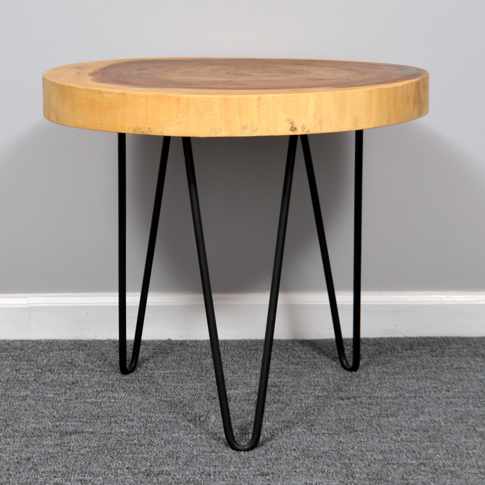 Wooden Slab Top Accent Table