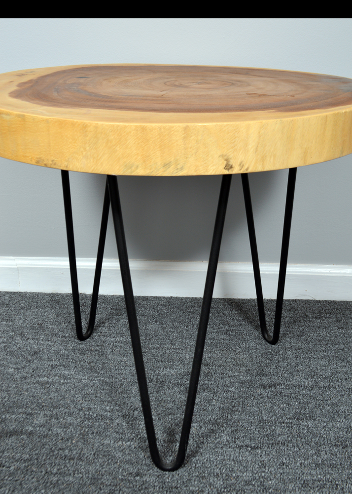 Wooden Slab Top Accent Table