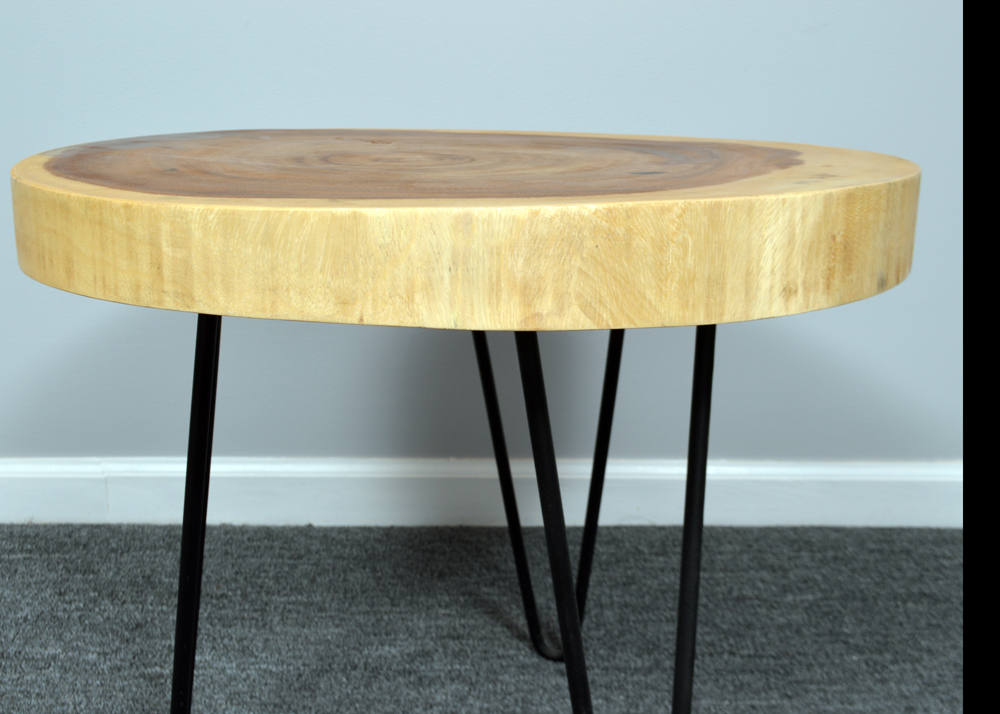 Wooden Slab Top Accent Table