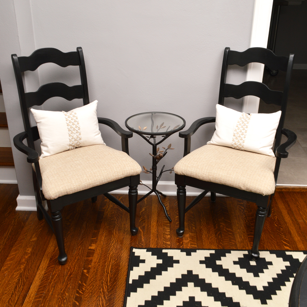 Contemporary Queen Anne Style Armchairs With Accent Table