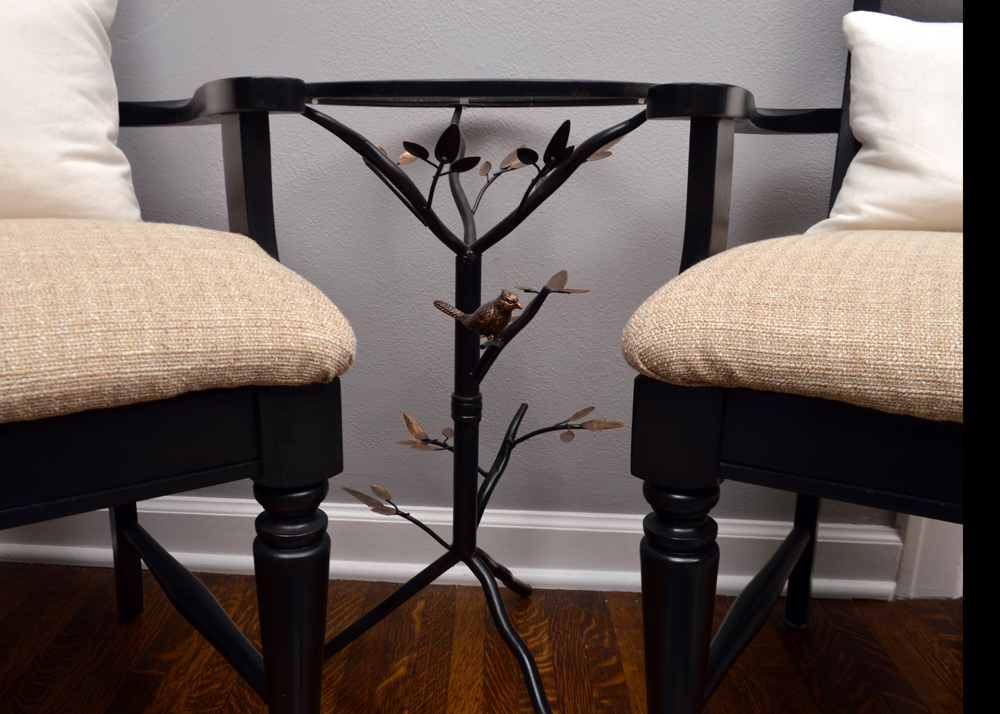Contemporary Queen Anne Style Armchairs With Accent Table