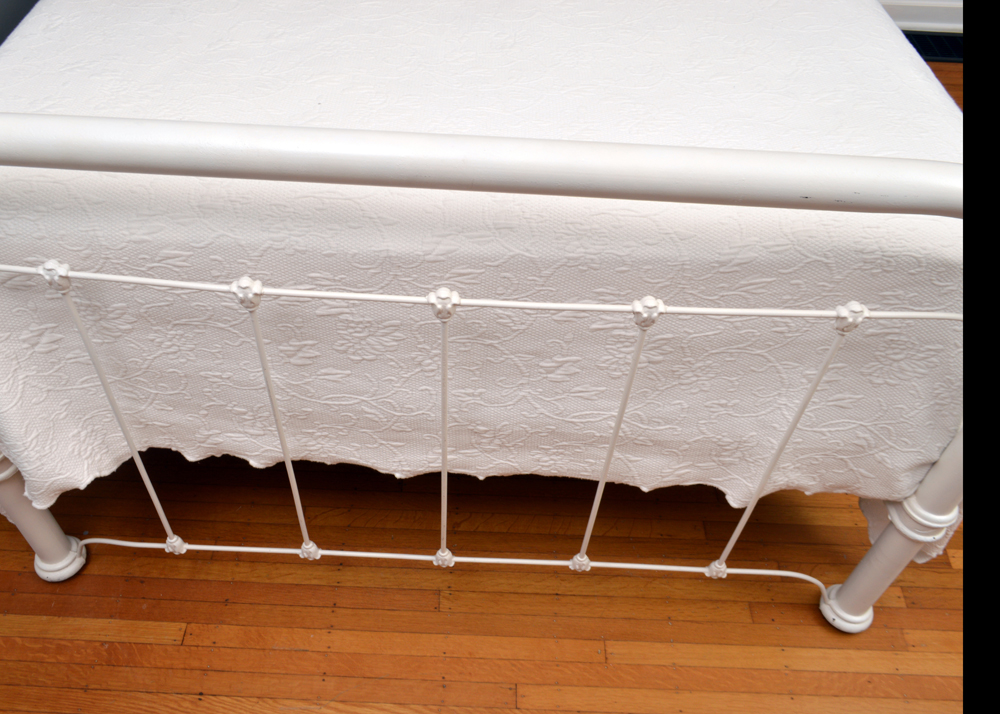 Vintage Cast Iron and Metal Full Size Bed Frame With Bedding