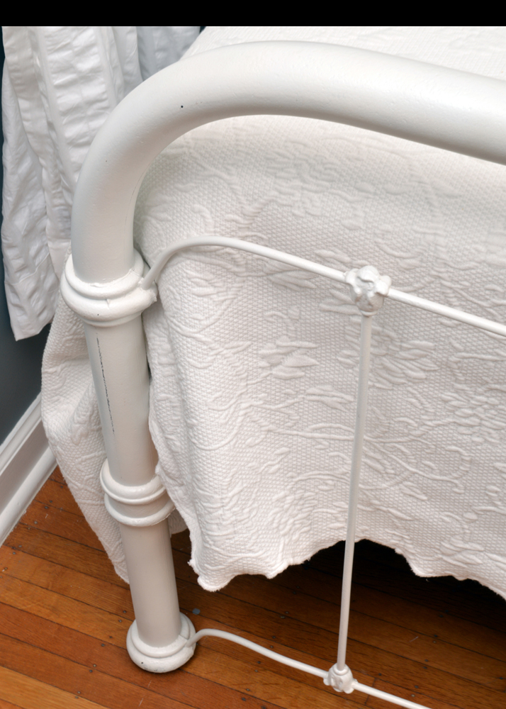 Vintage Cast Iron and Metal Full Size Bed Frame With Bedding