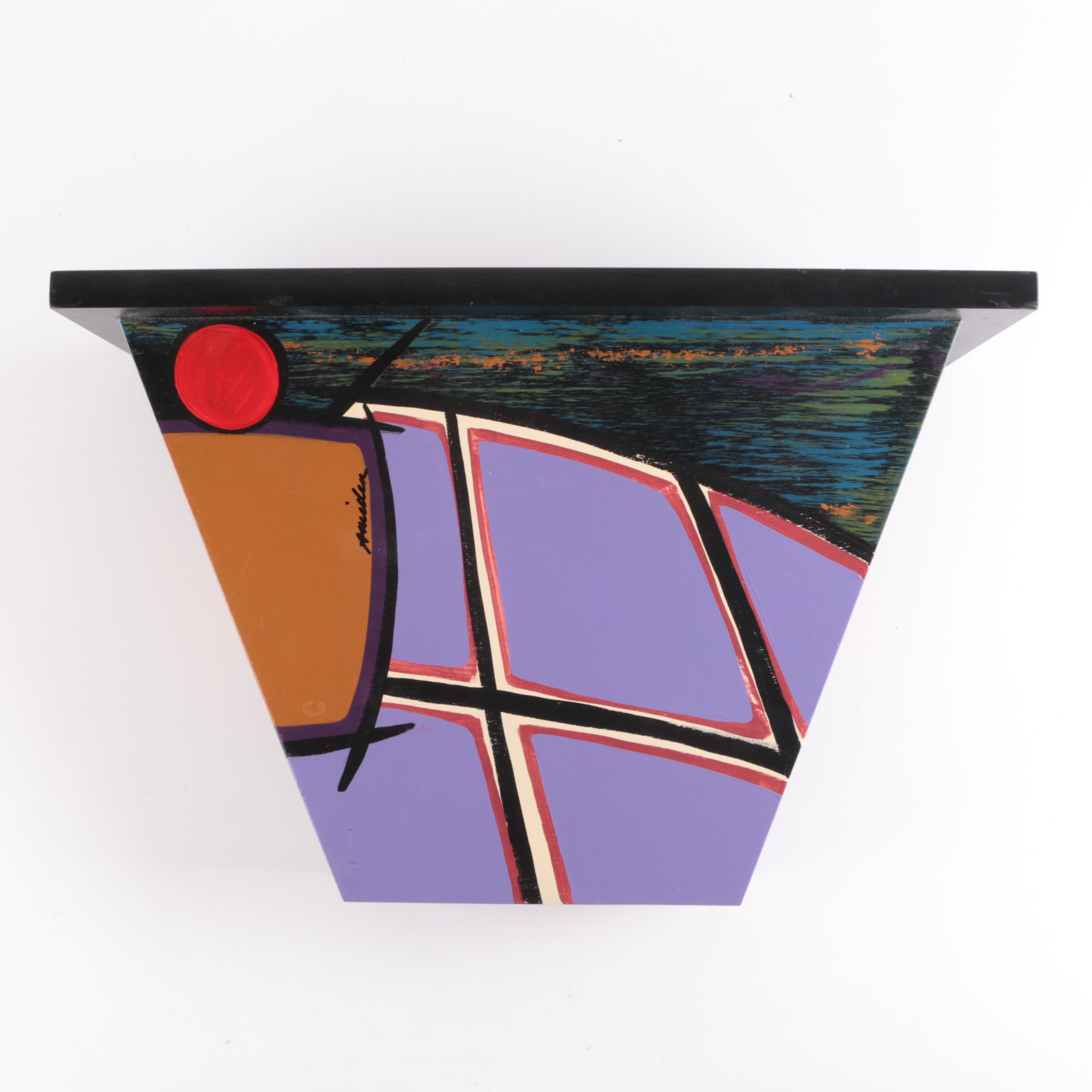 Signed Acrylic Painting on Wooden Shelf Sculpture