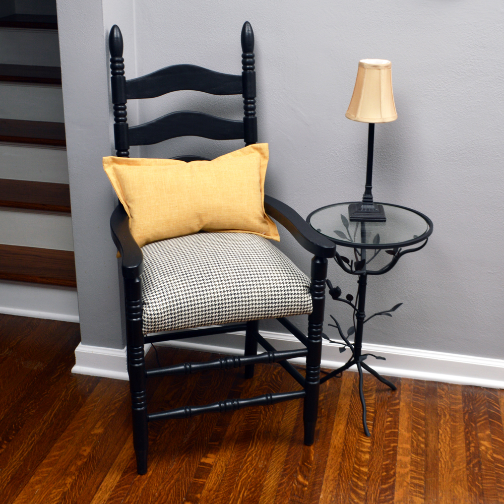 Contemporary Ladderback Armchair With Accent Table and Lamp