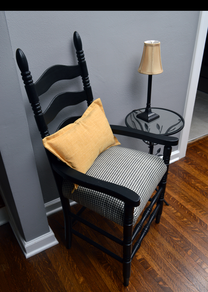 Contemporary Ladderback Armchair With Accent Table and Lamp
