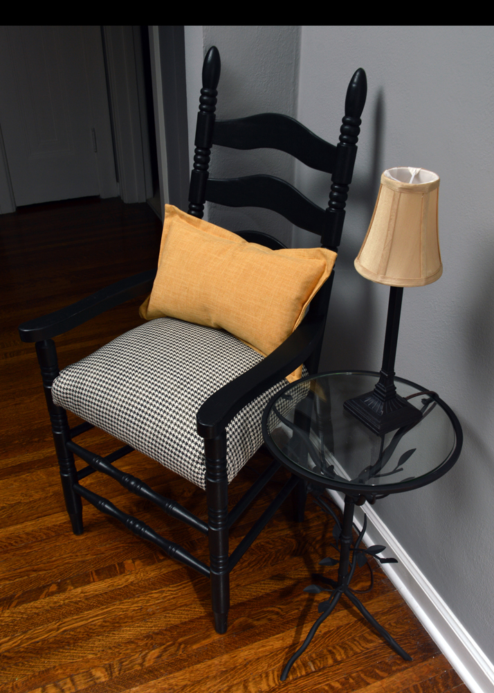Contemporary Ladderback Armchair With Accent Table and Lamp