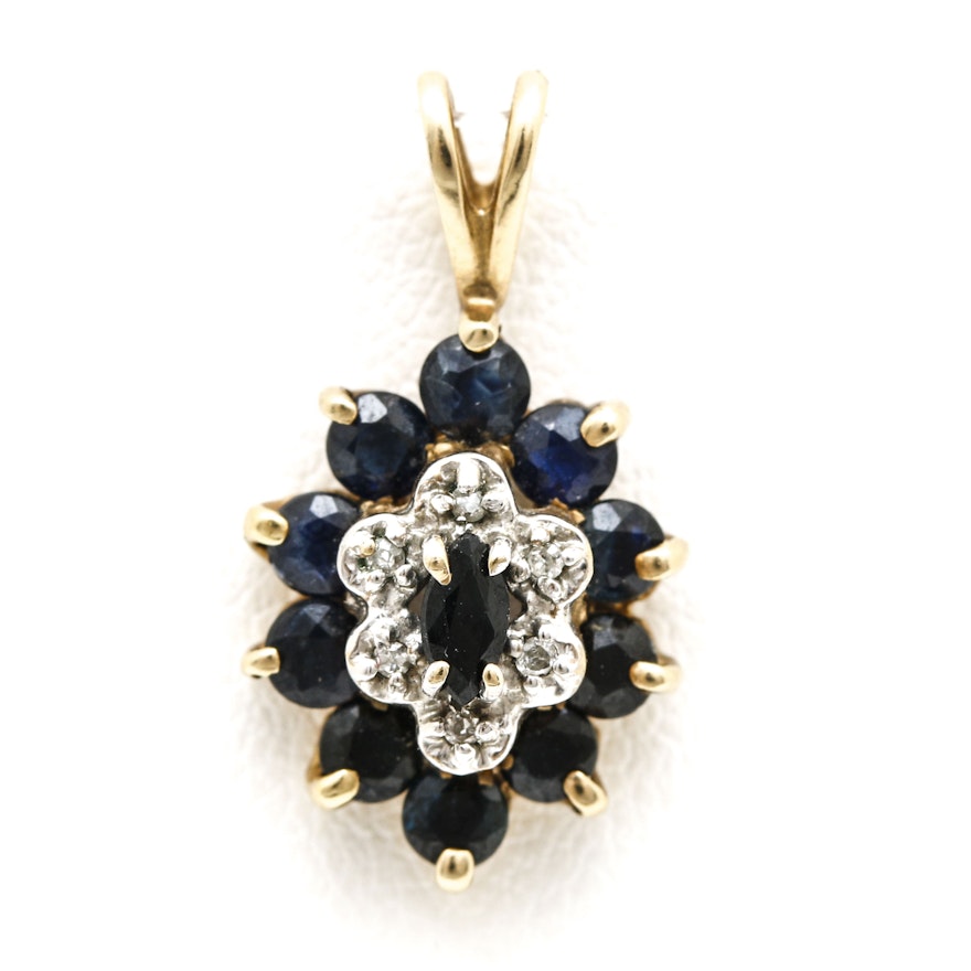 10K Yellow Gold Sapphire and Diamond Pendant