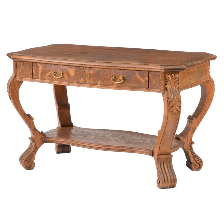 Late Victorian Quartersawn Oak Library Table