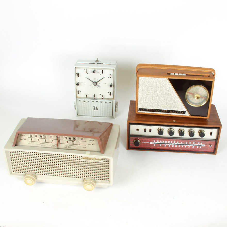 Collection of Vintage Clock Radios and Radios