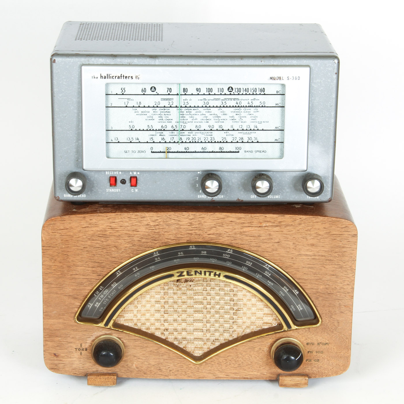 Vintage Zenith Wood Radio and Hallicrafters S-38D AM/CW Shortwave Receiver