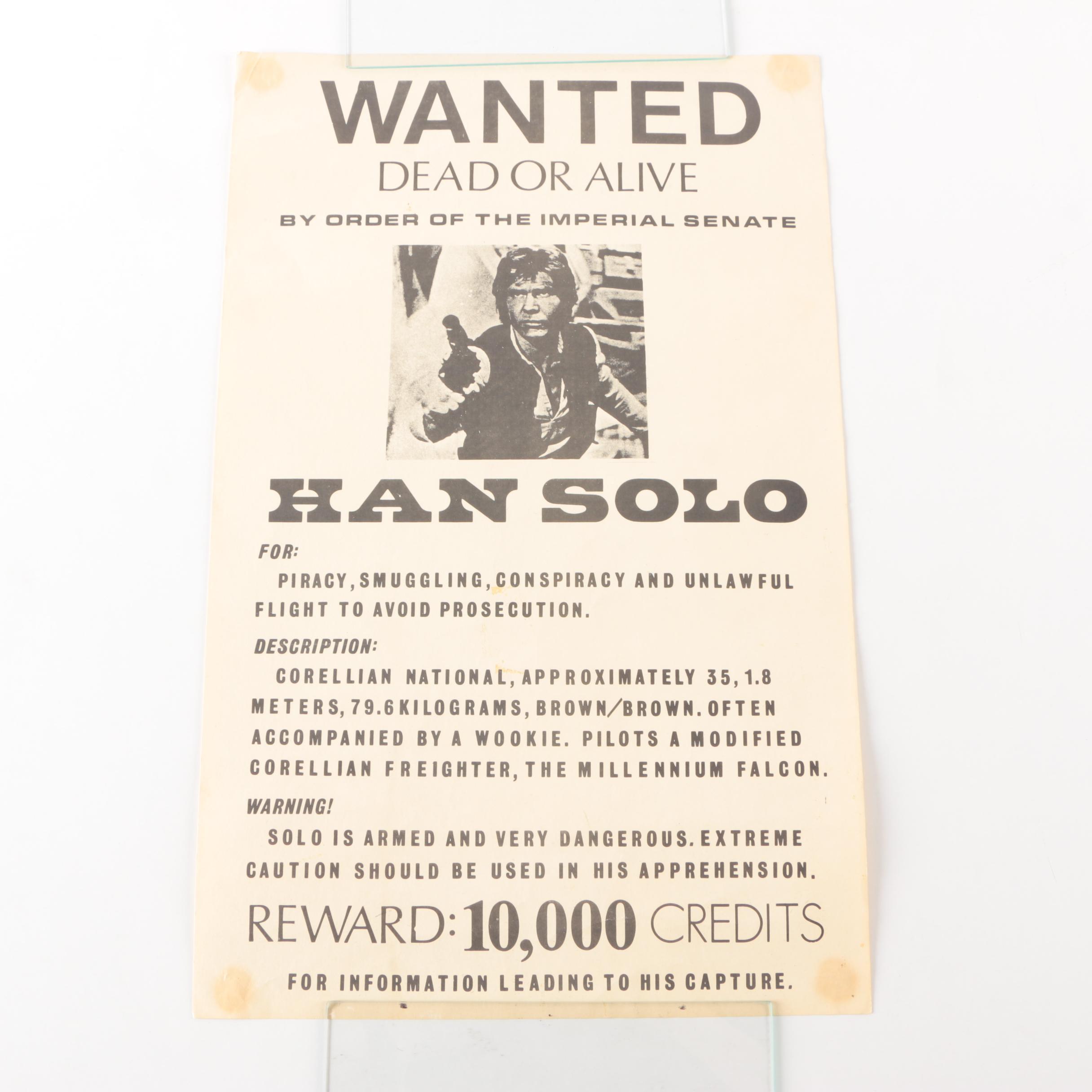 "Star Wars" Offset Lithograph on Paper Han Solo Wanted Poster